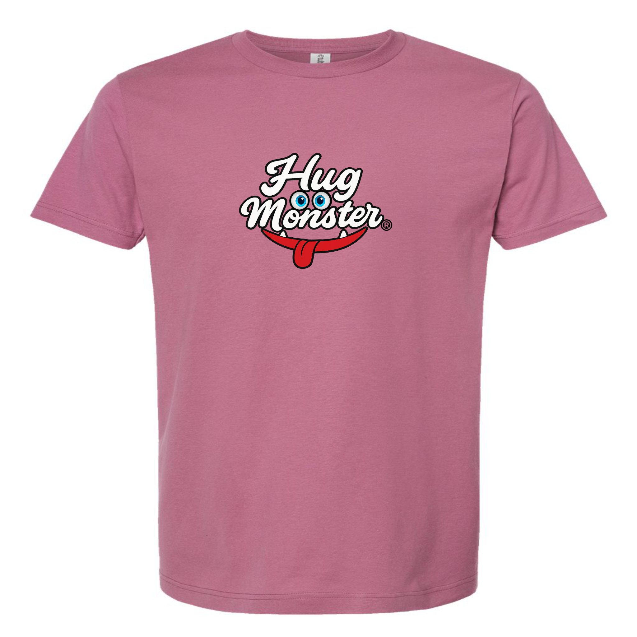 Hug Monster Classic Original Logo T-Shirt - Positive Message Graphic Tee in Soft Dusty Rose Pink – Front View