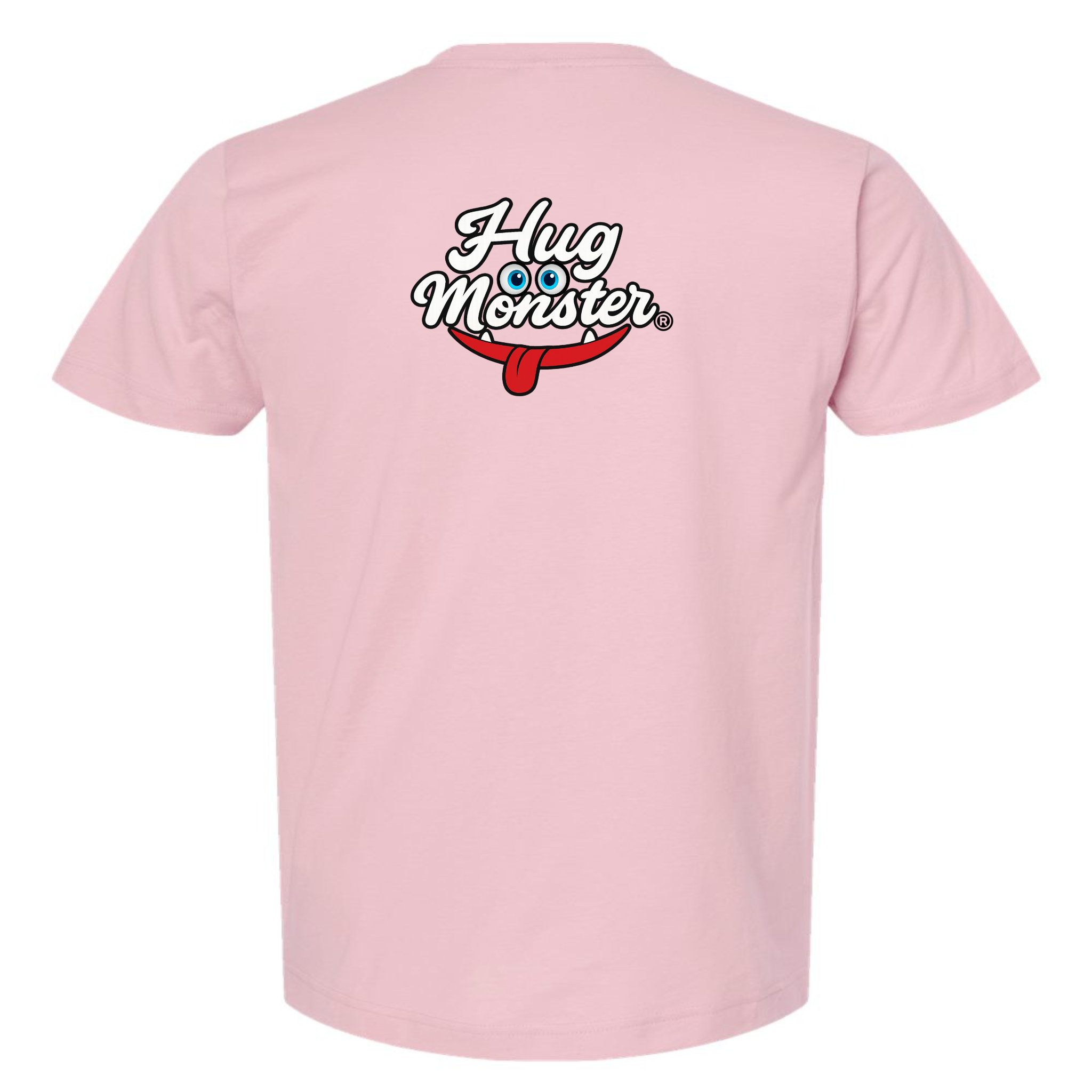 Hug Monster Classic Original Logo T-Shirt - Positive Message Graphic Tee in Soft Pink – Back View