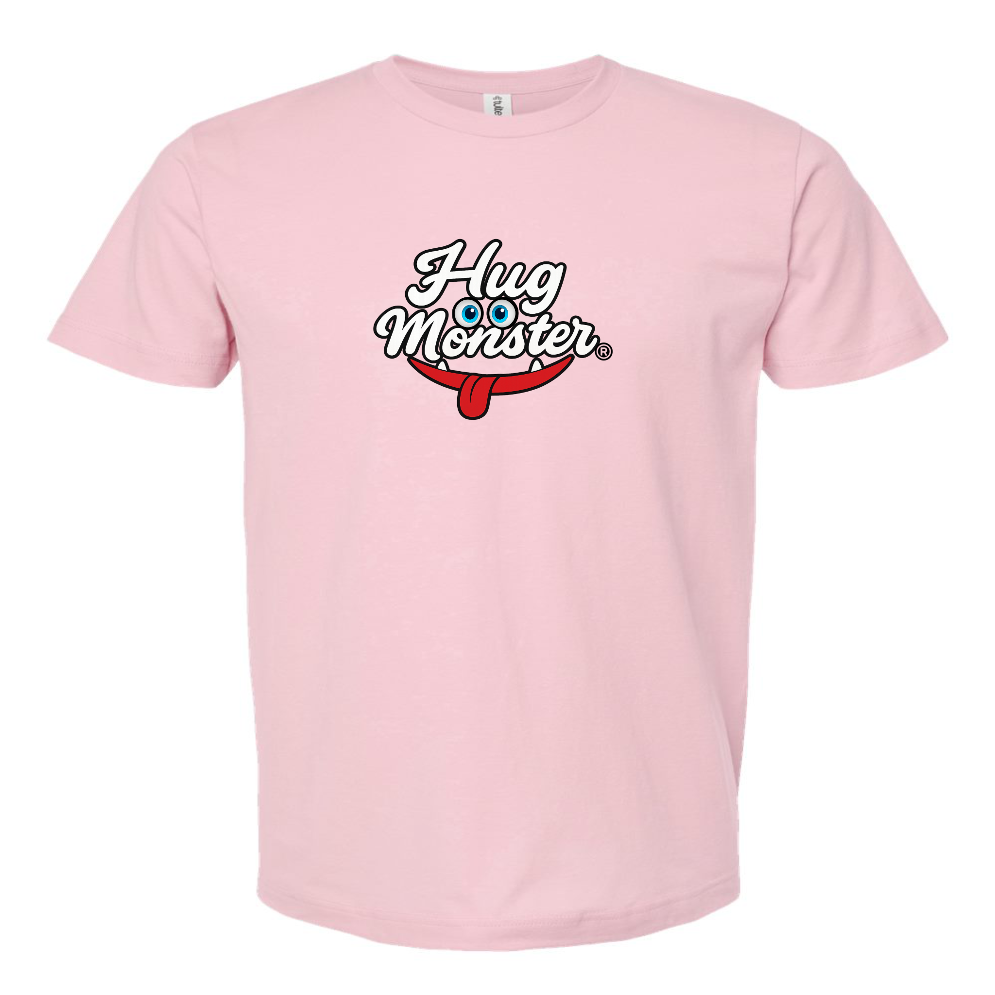 Hug Monster Classic Original Logo T-Shirt - Positive Message Graphic Tee in Soft Pink – Front View