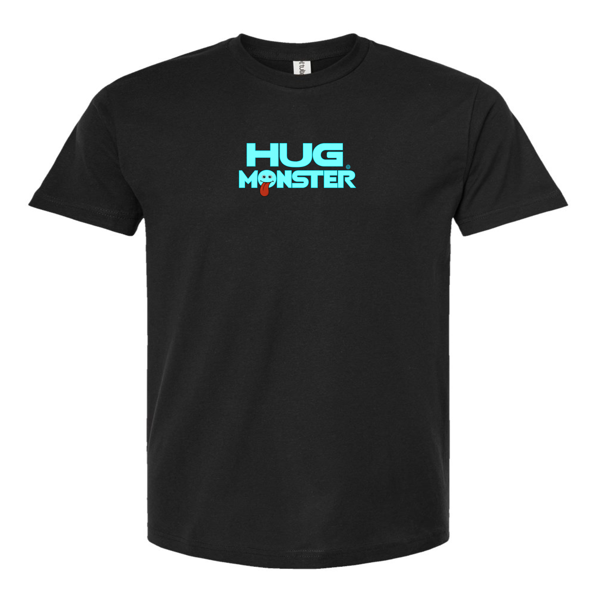 Hug Monster Classic Smile T-Shirt - Positive Message Graphic Tee in Black – Front View