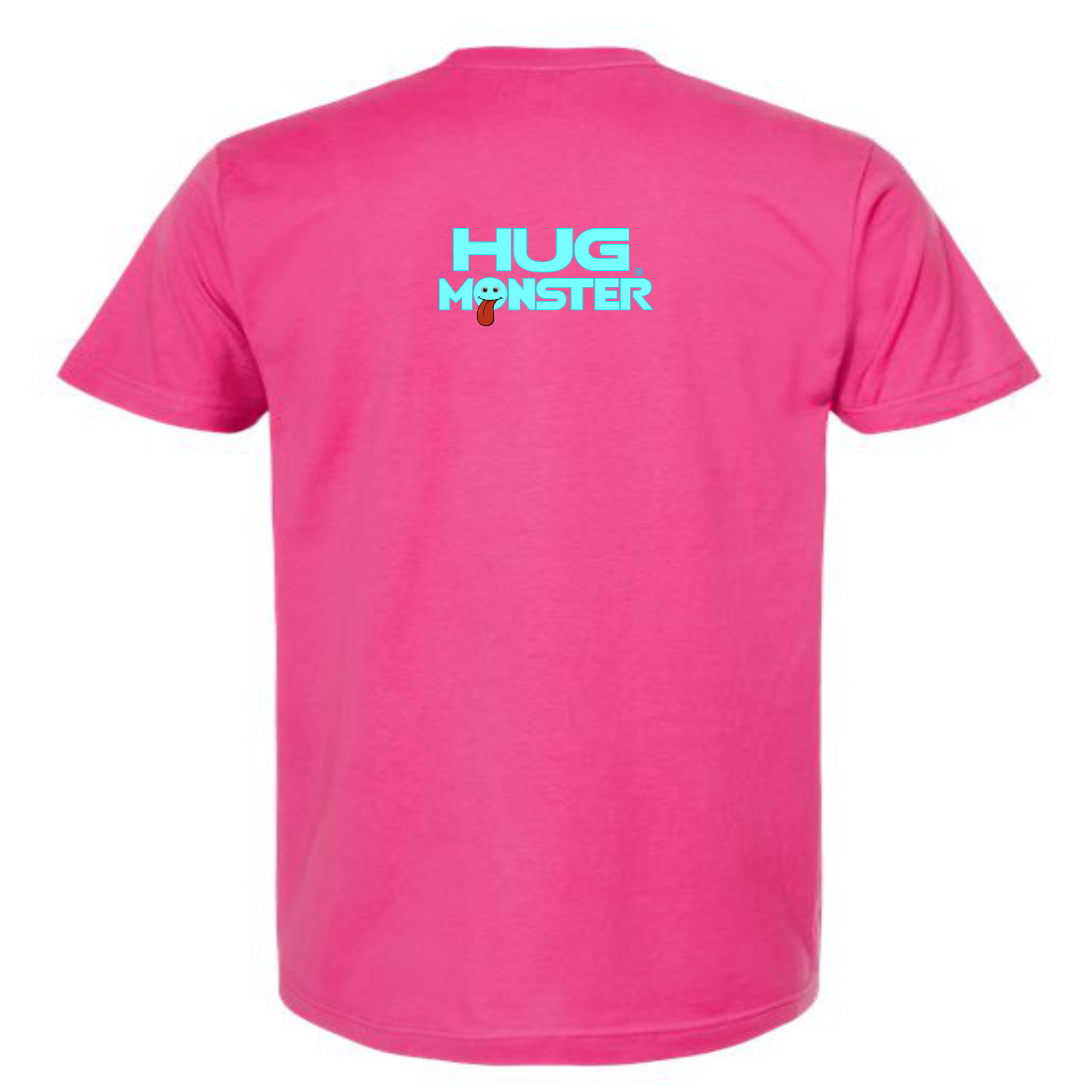 Hug Monster Classic Smile T-Shirt - Positive Message Graphic Tee in Bright Fuscia – Back View