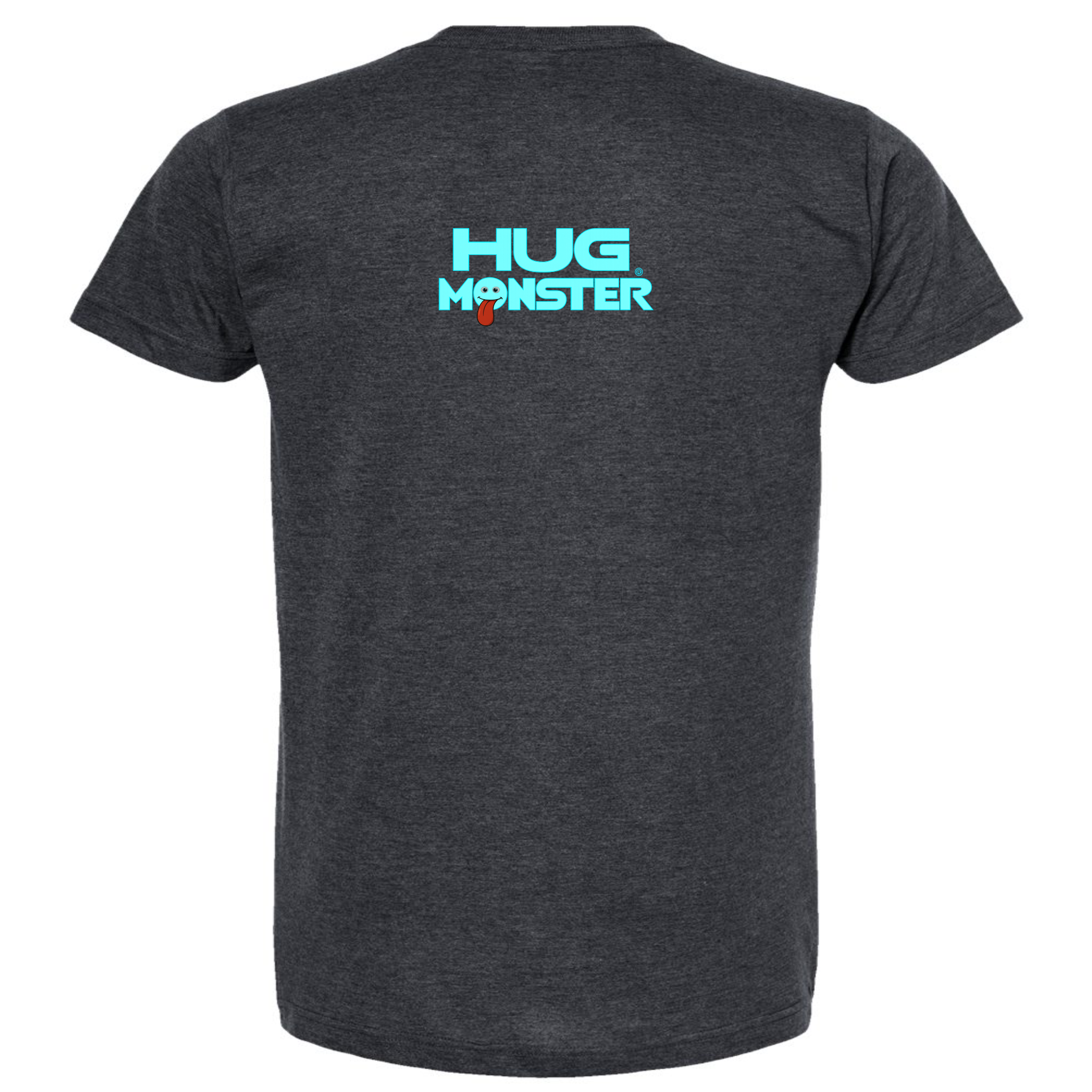 Hug Monster Classic Smile T-Shirt - Positive Message Graphic Tee in Heather Graphite – Back View
