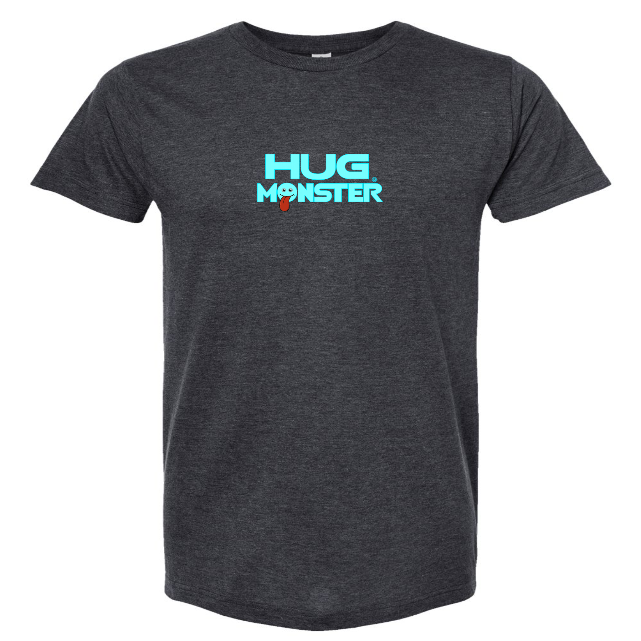 Hug Monster Classic Smile T-Shirt - Positive Message Graphic Tee in Heather Graphite – Front View