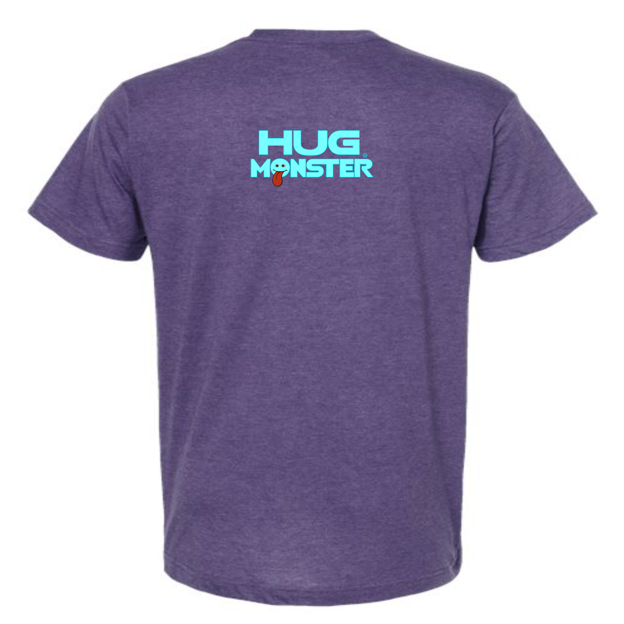 Hug Monster Classic Smile T-Shirt - Positive Message Graphic Tee in Heather Purple – Back View