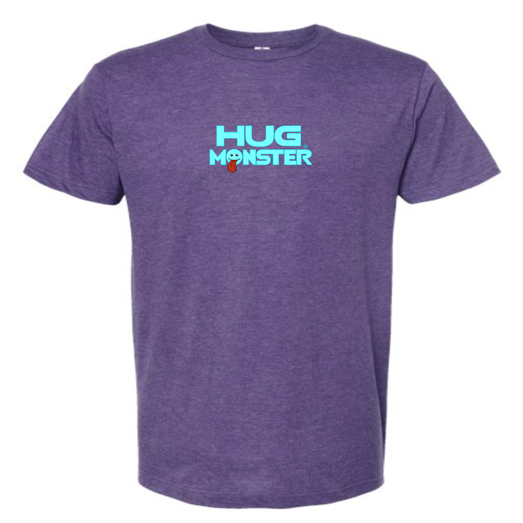 Hug Monster Classic Smile T-Shirt - Positive Message Graphic Tee in Heather Purple – Front View