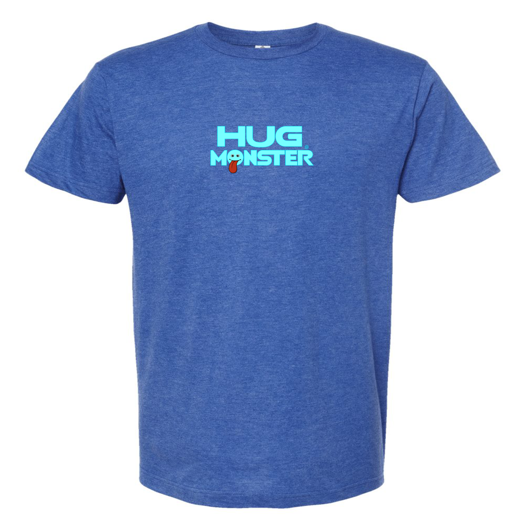 Hug Monster Classic Smile T-Shirt - Positive Message Graphic Tee in Heather Royal Blue – Front View