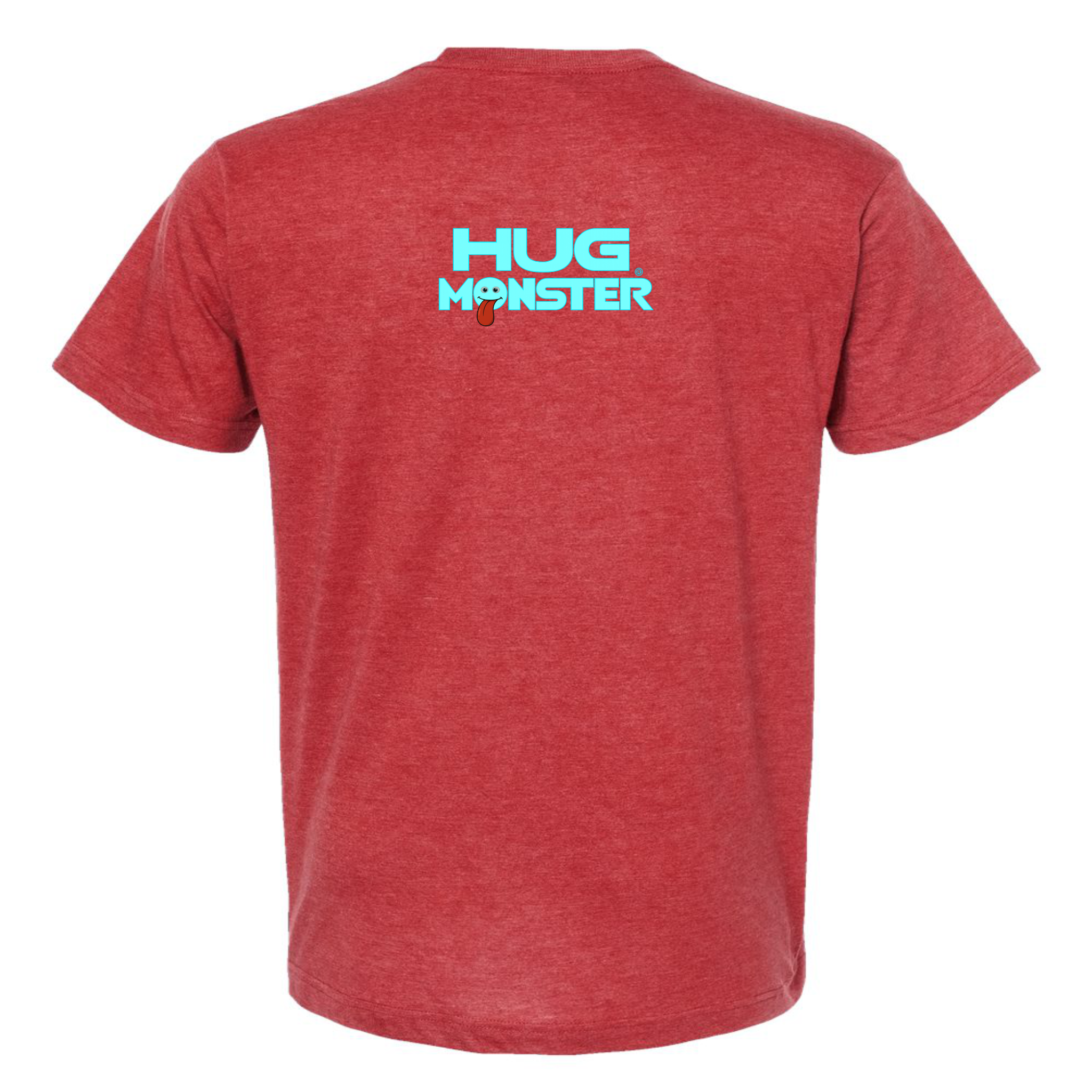 Hug Monster Classic Smile T-Shirt - Positive Message Graphic Tee in Heather Scarlet Red – Back View