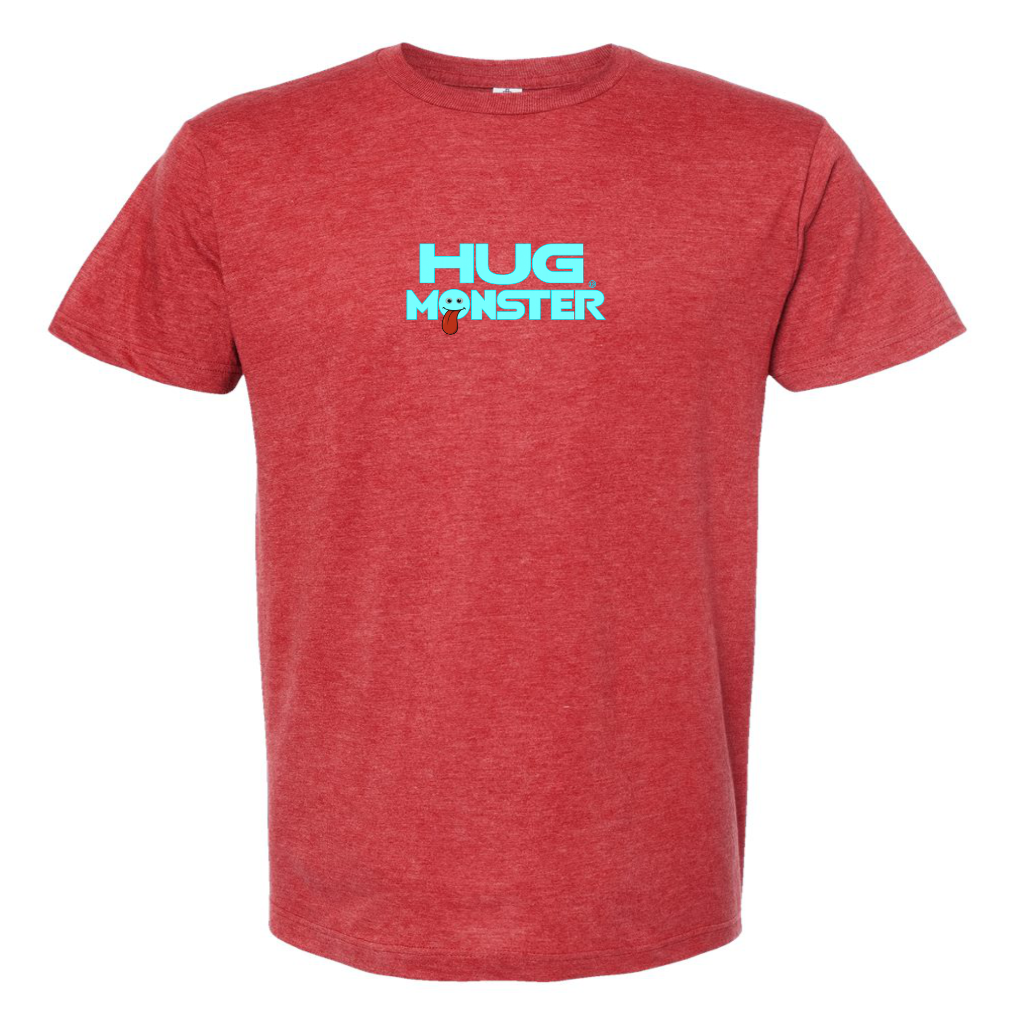 Hug Monster Classic Smile T-Shirt - Positive Message Graphic Tee in Heather Scarlet Red – Front View