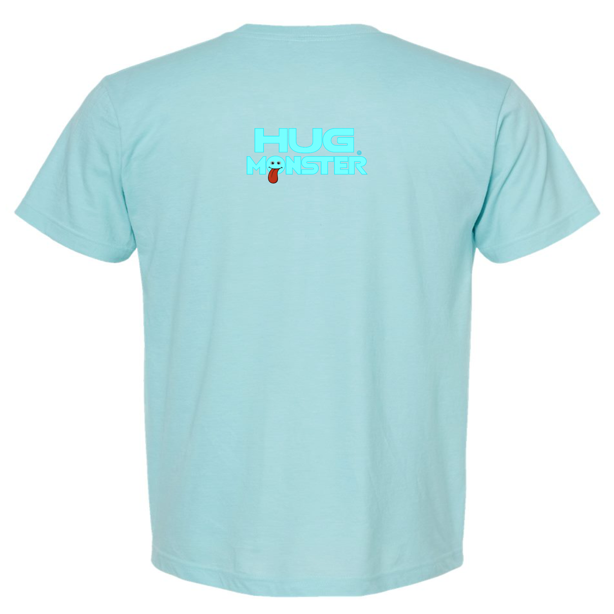 Hug Monster Classic Smile T-Shirt - Positive Message Graphic Tee in Heather Turquoise – Back View