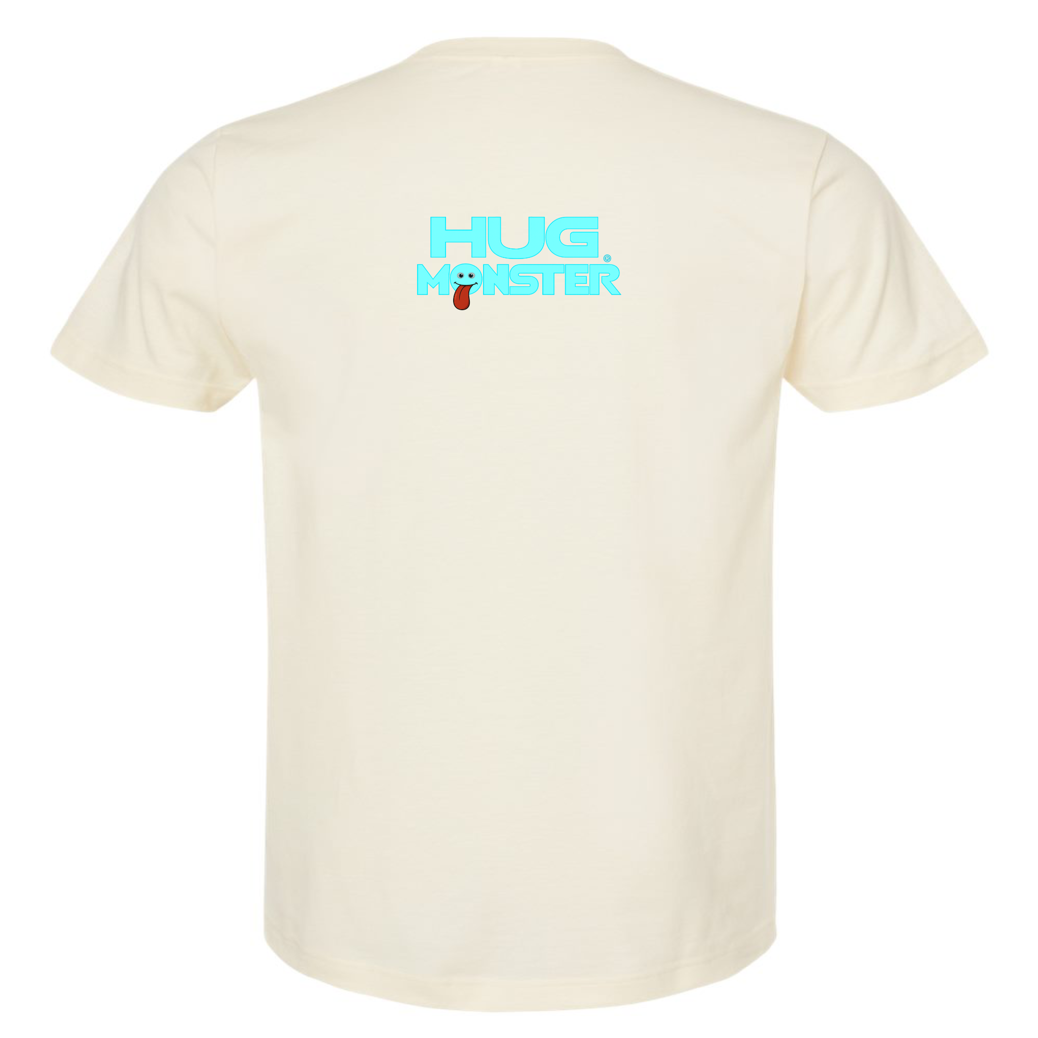 Hug Monster Classic Smile T-Shirt - Positive Message Graphic Tee in Natural – Back View