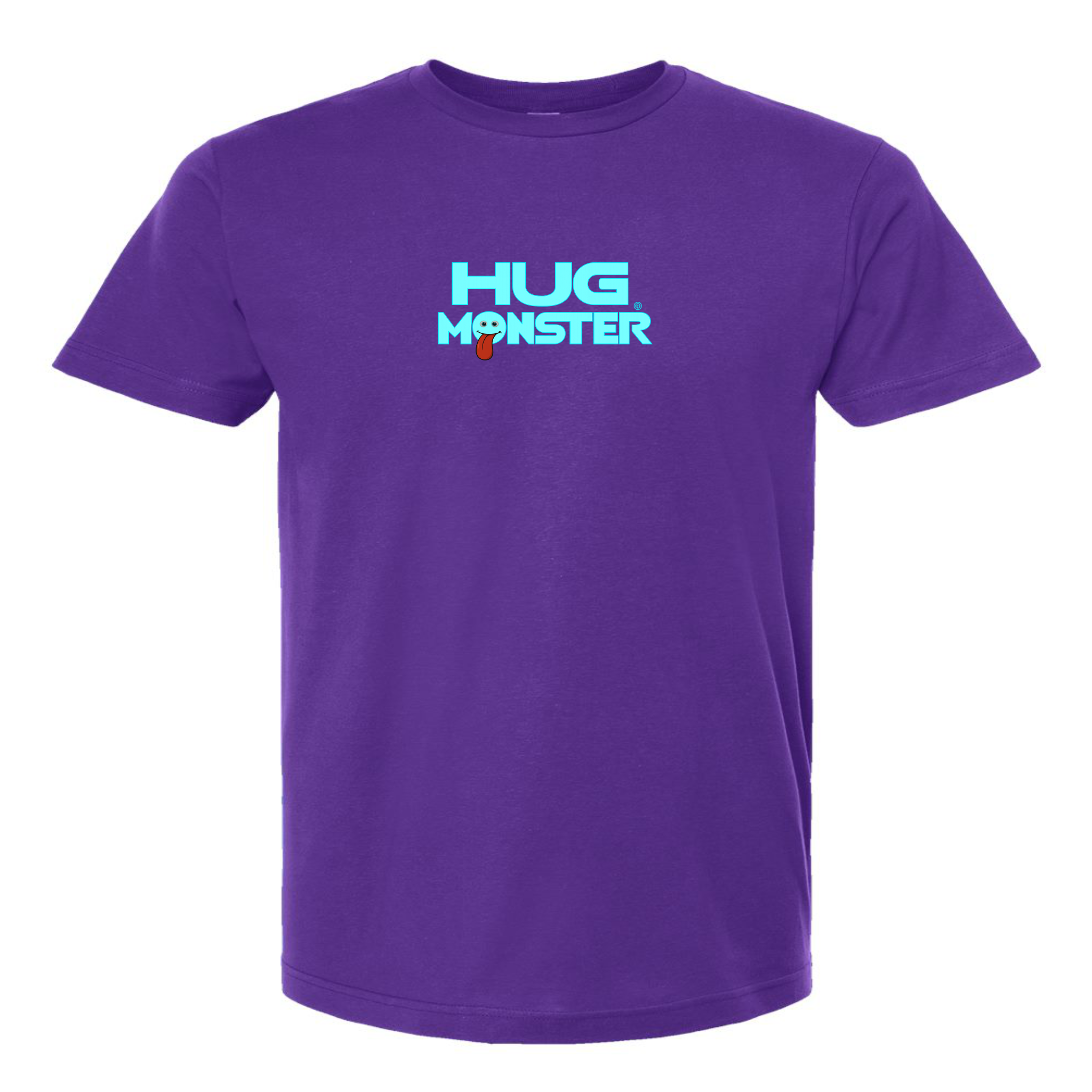 Hug Monster Classic Smile T-Shirt - Positive Message Graphic Tee in Purple – Front View