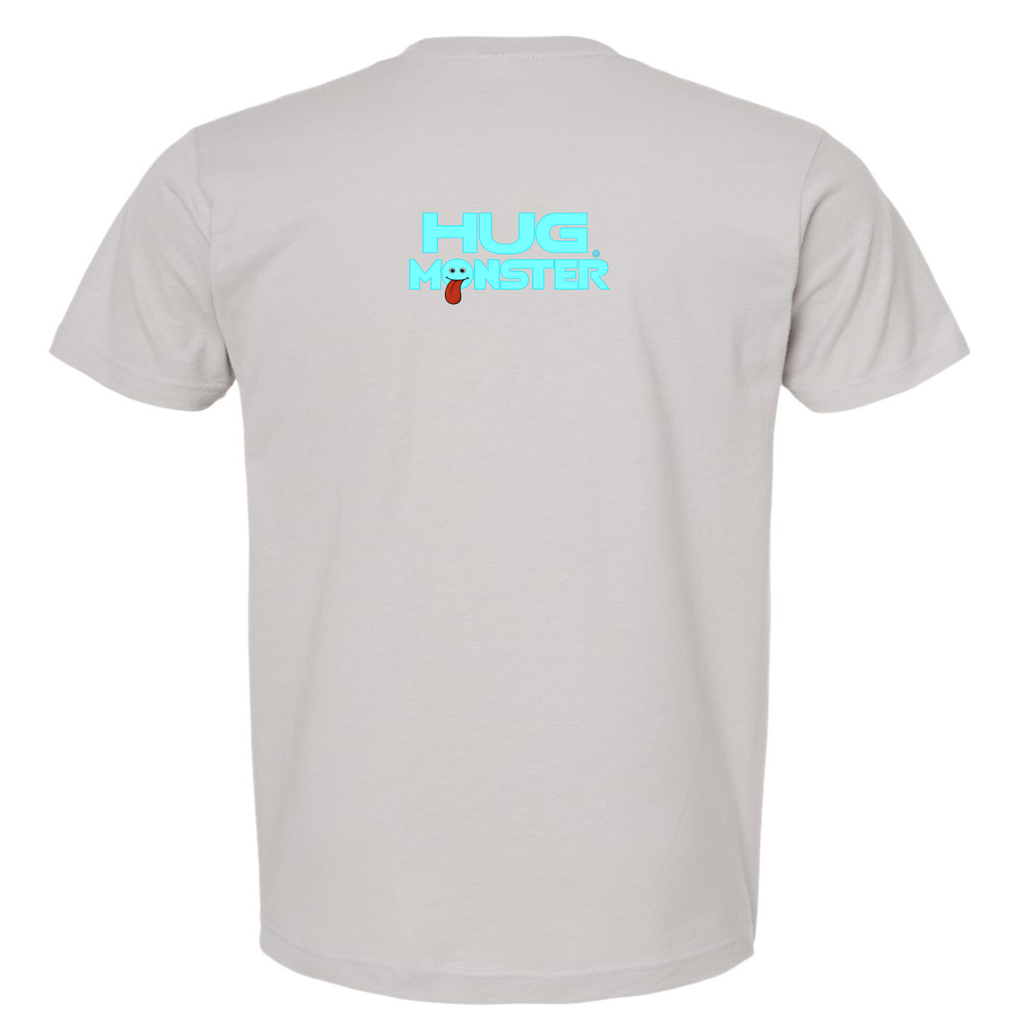Hug Monster Classic Smile T-Shirt - Positive Message Graphic Tee in Silver – Back View