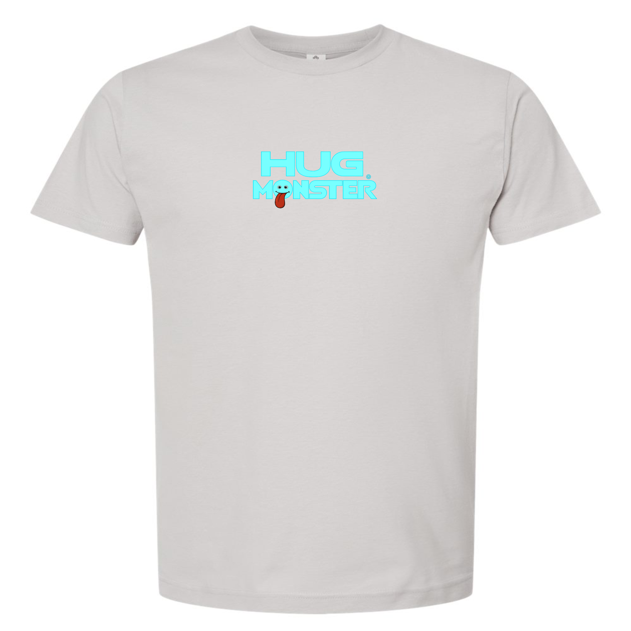 Hug Monster Classic Smile T-Shirt - Positive Message Graphic Tee in Silver – Front View