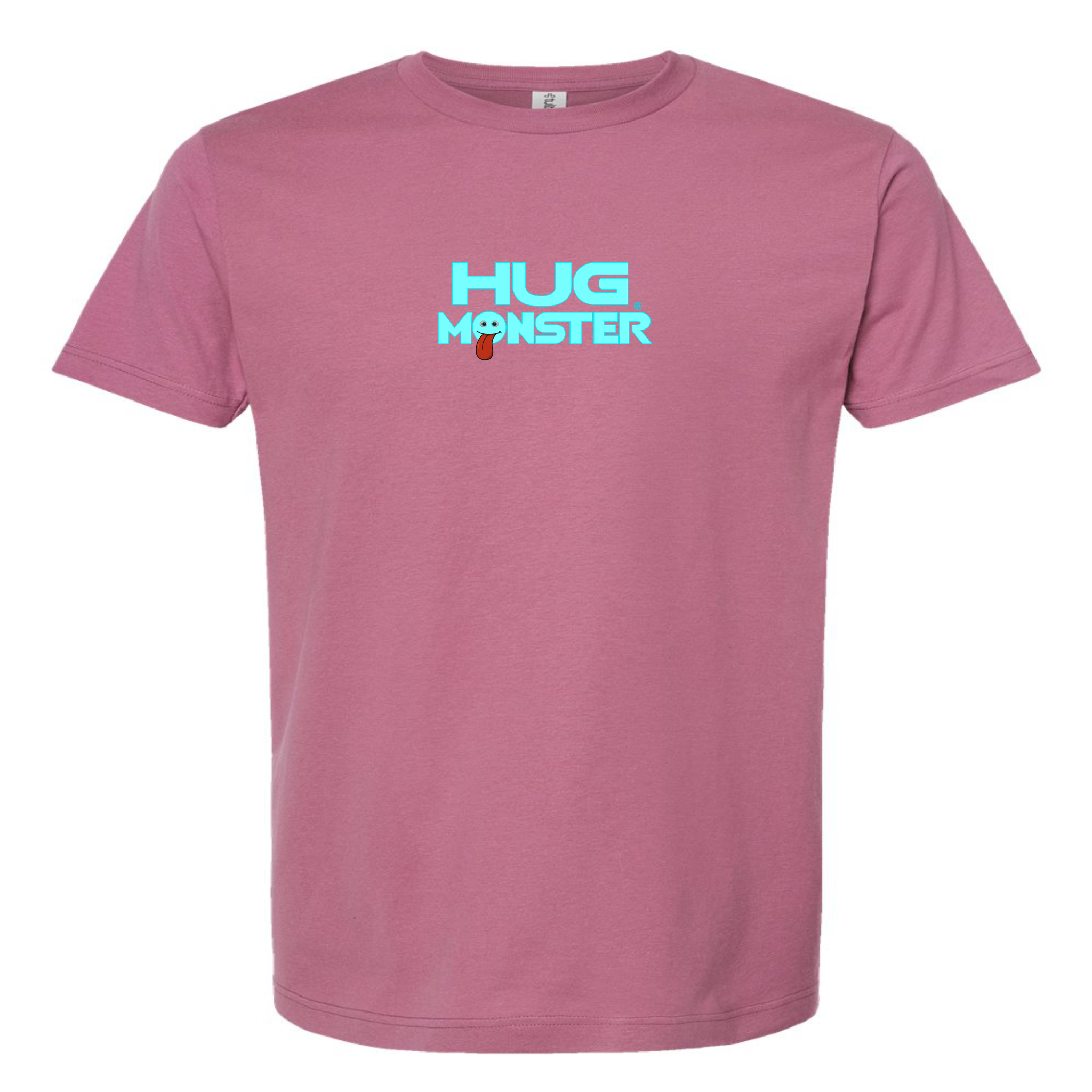 Hug Monster Classic Smile T-Shirt - Positive Message Graphic Tee in Soft Dusty Rose Pink – Front View