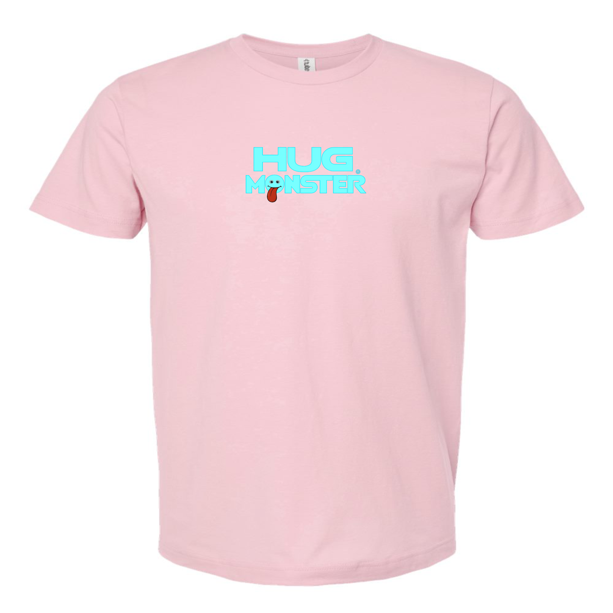 Hug Monster Classic Smile T-Shirt - Positive Message Graphic Tee in Soft Pink – Front View