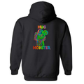 Hug Monster Digital Rainbow Chaos Astronaut and Alien Hug graphic hoodie in Black cozy fleece positive message sweatshirt