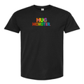 Hug Monster Digital Rainbow Chaos Astronaut and Alien Hug - Positive Message Graphic Tee in Black – Front View