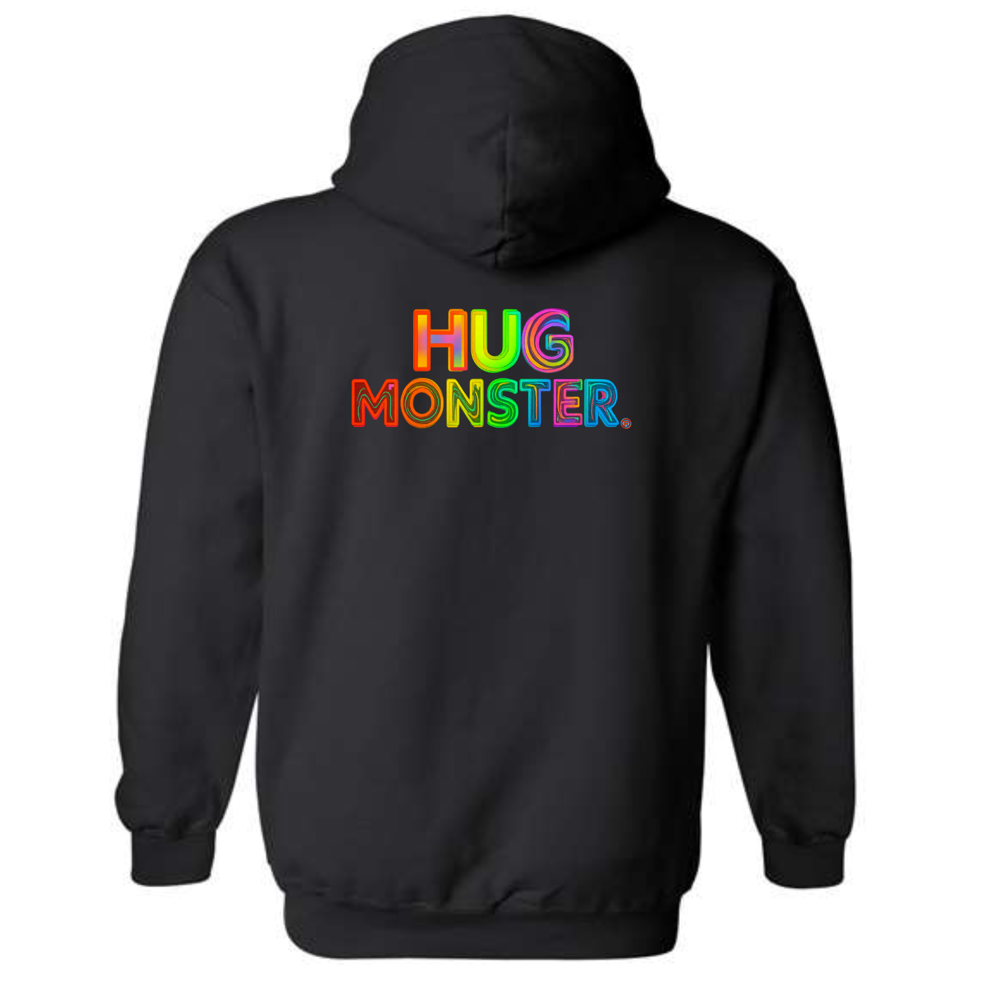 Hug Monster Digital Rainbow Chaos graphic hoodie in Black cozy fleece positive message sweatshirt