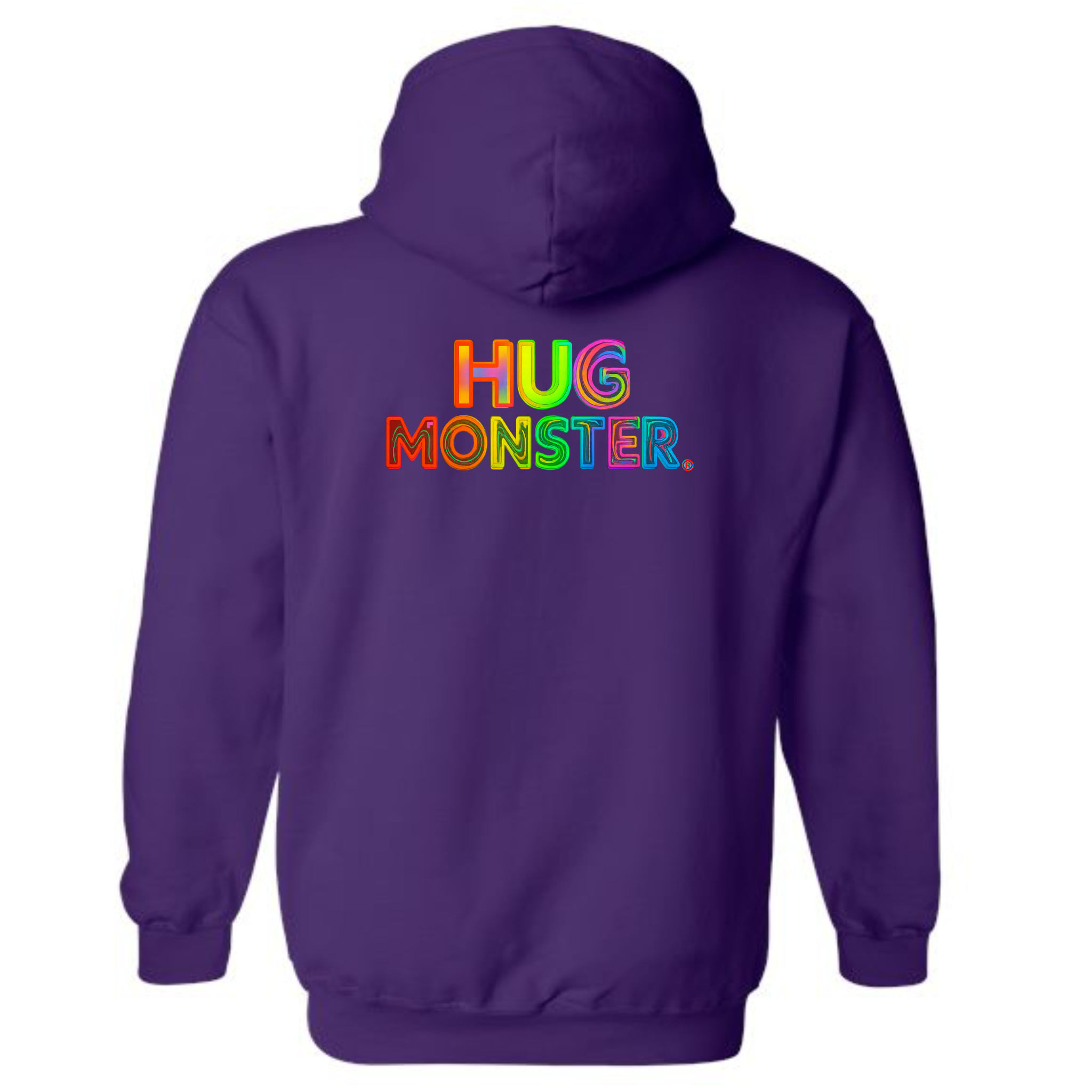 Hug Monster Digital Rainbow Chaos graphic hoodie in Purple cozy fleece positive message sweatshirt