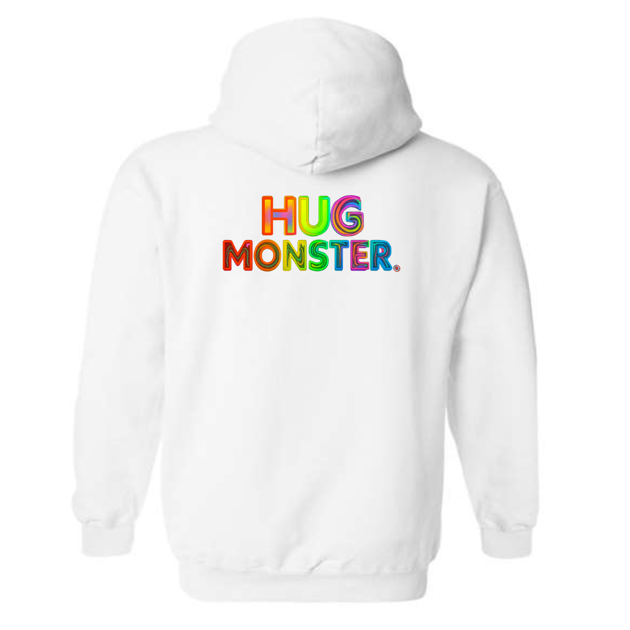 Hug Monster Digital Rainbow Chaos graphic hoodie in White cozy fleece positive message sweatshirt