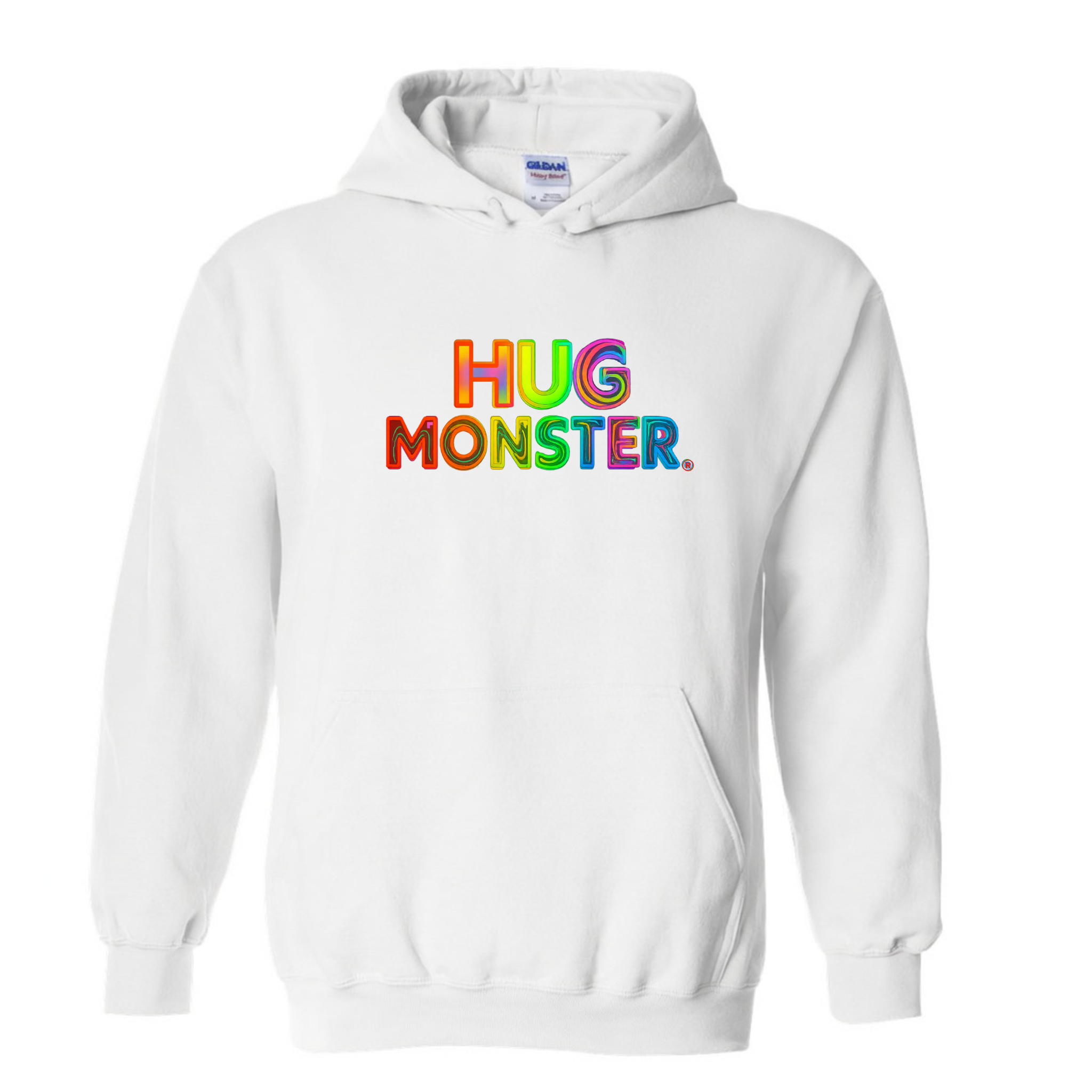 Hug Monster Digital Rainbow Chaos graphic hoodie in White cozy fleece positive message sweatshirt
