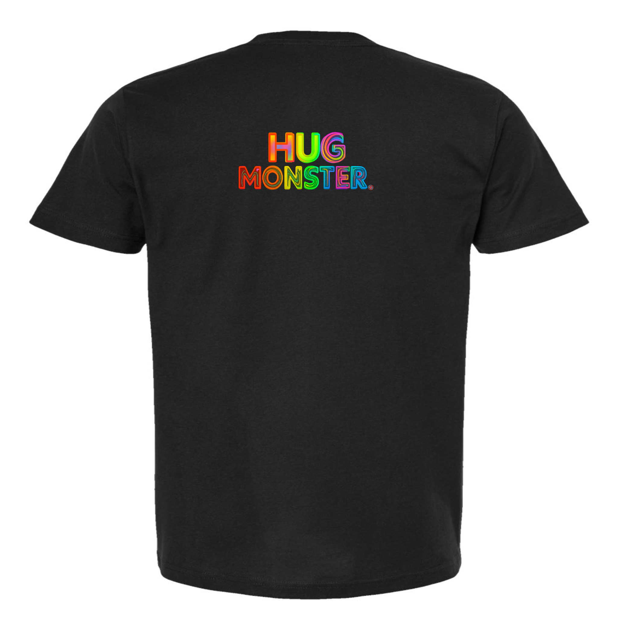Hug Monster Digital Rainbow Chaos T-Shirt - Positive Message Graphic Tee in Black – Back View