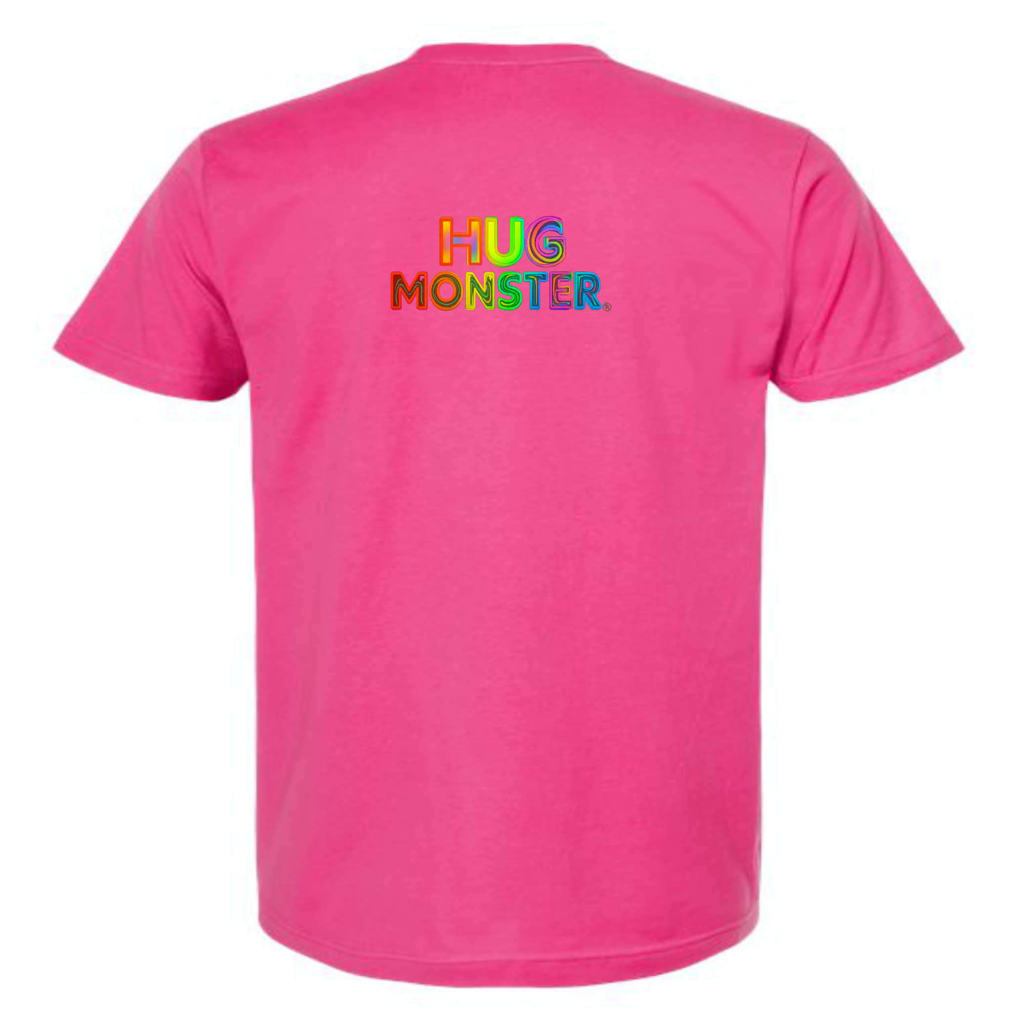 Hug Monster Digital Rainbow Chaos T-Shirt - Positive Message Graphic Tee in Bright Fuscia – Back View