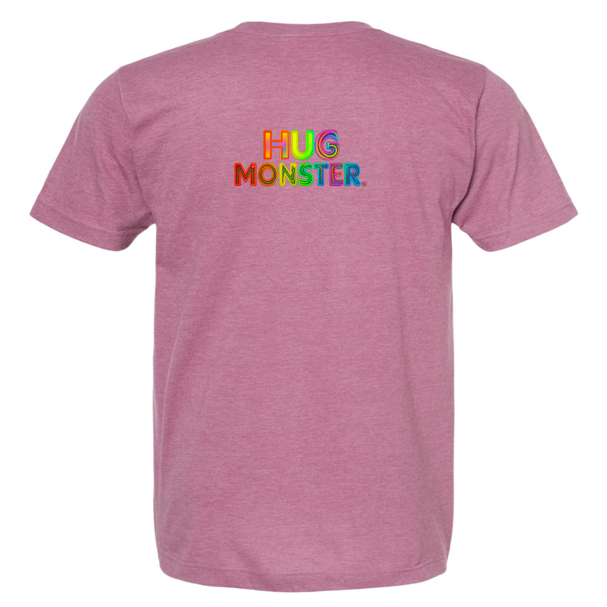 Hug Monster Digital Rainbow Chaos T-Shirt - Positive Message Graphic Tee in Heather Dusty Rose Pink – Back View