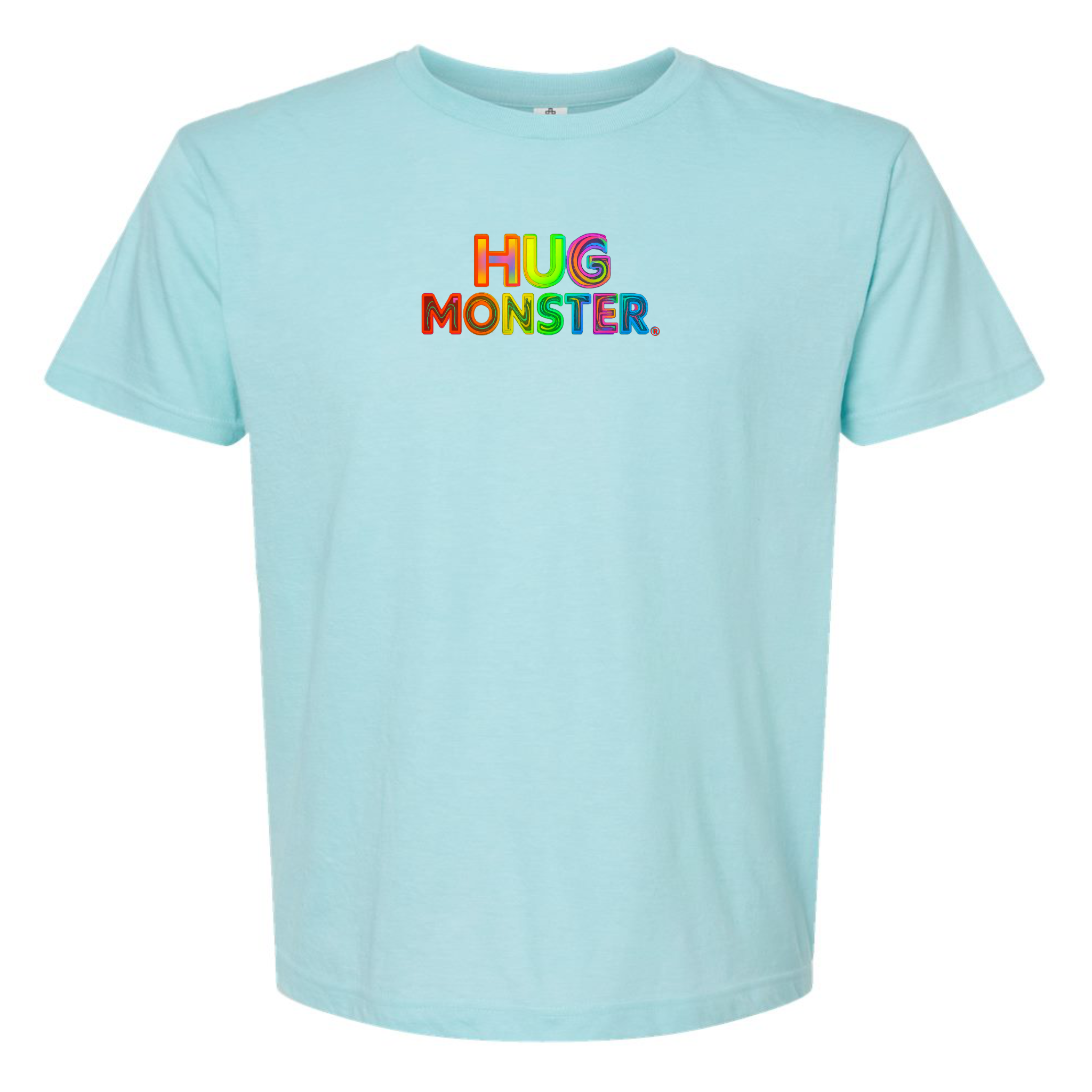 Hug Monster Digital Rainbow Chaos T-Shirt - Positive Message Graphic Tee in Heather Turquoise – Front View