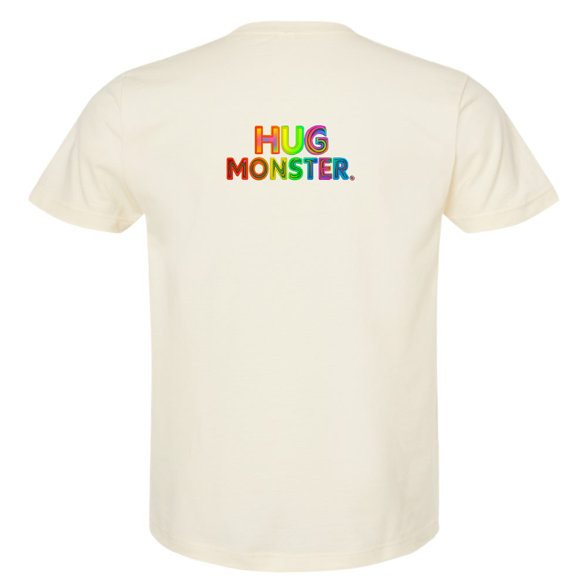 Hug Monster Digital Rainbow Chaos T-Shirt - Positive Message Graphic Tee in Natural – Back View