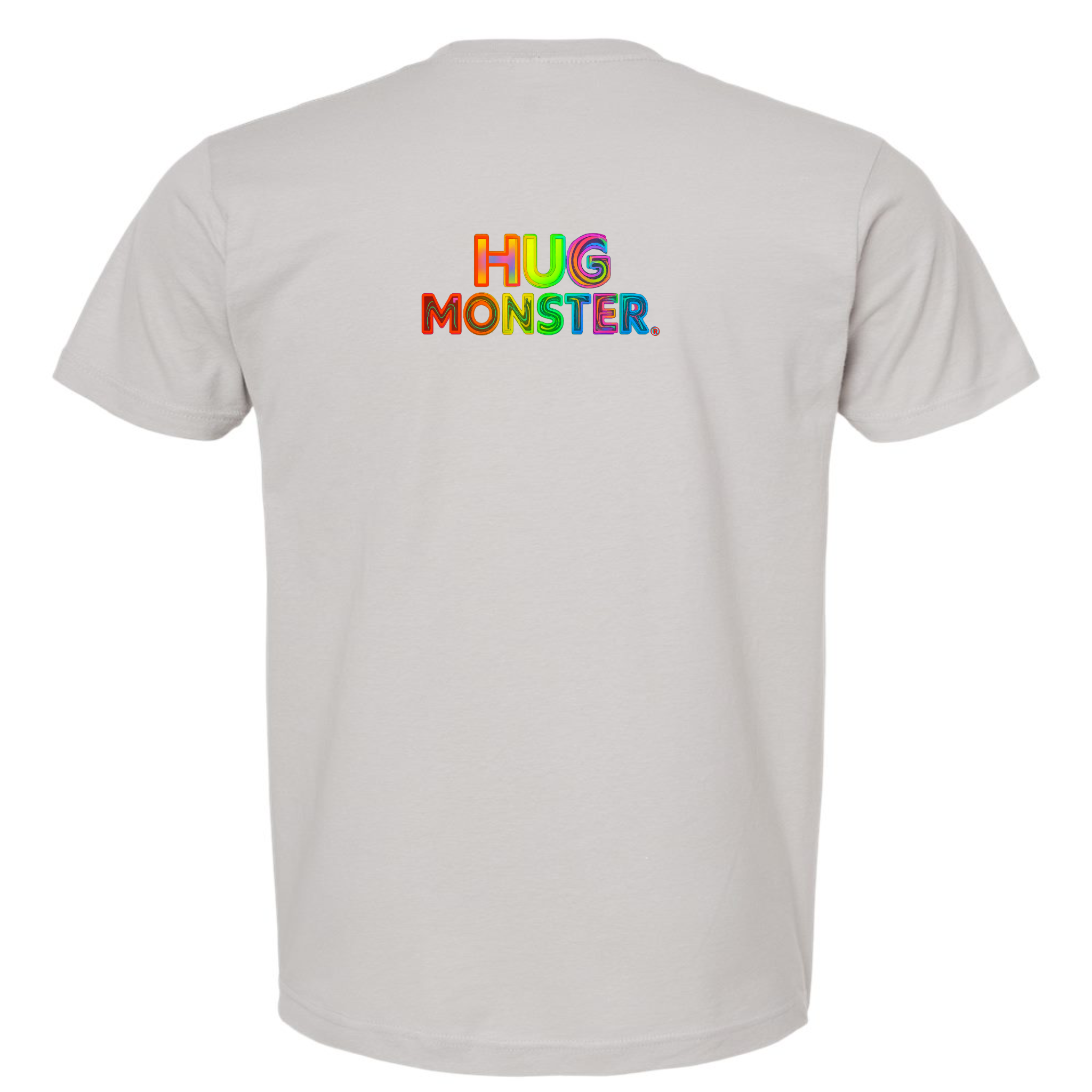 Hug Monster Digital Rainbow Chaos T-Shirt - Positive Message Graphic Tee in Silver – Back View