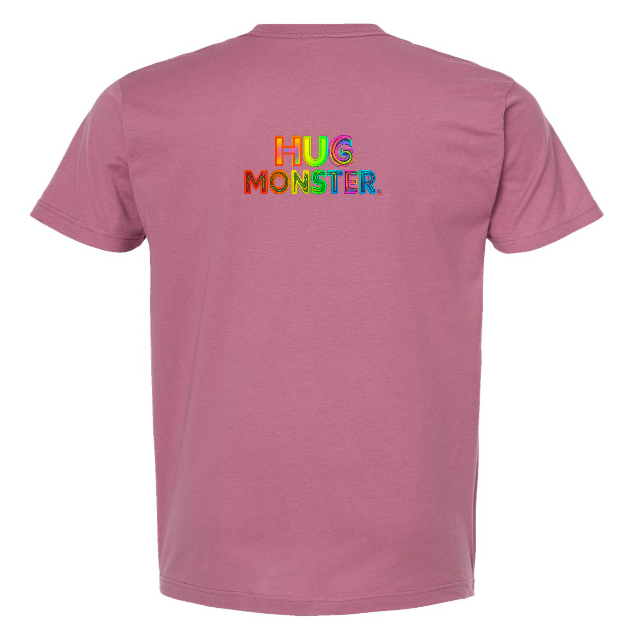 Hug Monster Digital Rainbow Chaos T-Shirt - Positive Message Graphic Tee in Soft Dusty Rose Pink – Back View
