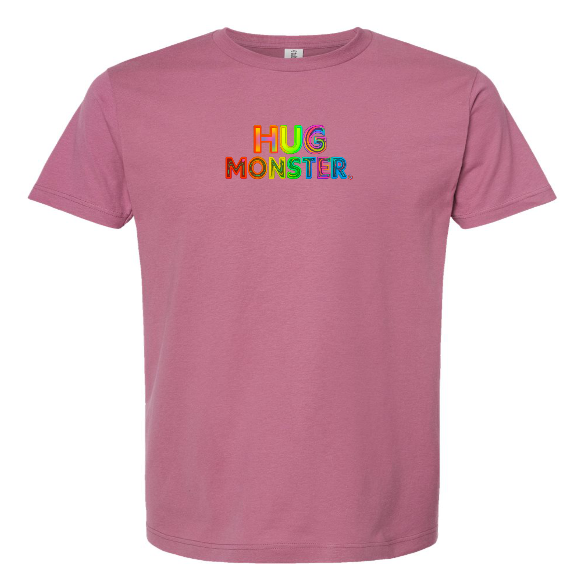 Hug Monster Digital Rainbow Chaos T-Shirt - Positive Message Graphic Tee in Soft Dusty Rose Pink – Front View