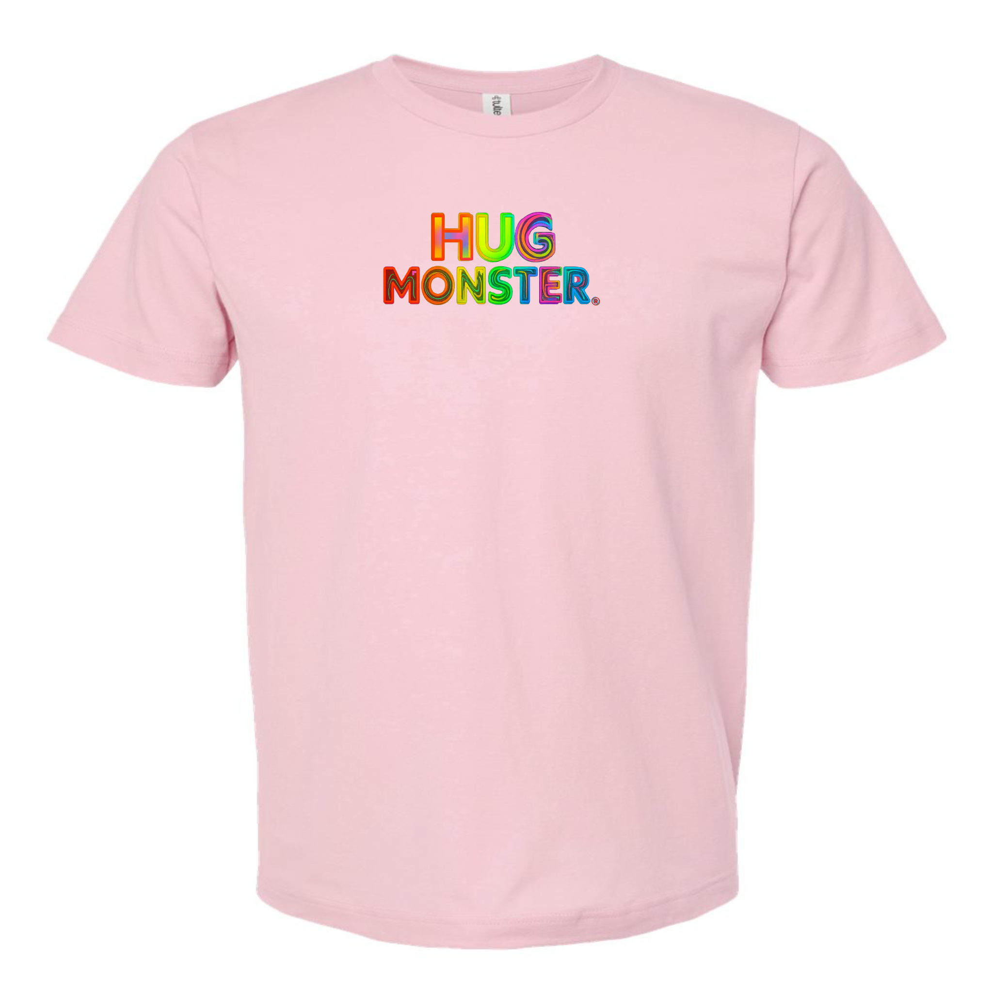 Hug Monster Digital Rainbow Chaos T-Shirt - Positive Message Graphic Tee in Soft White – Front View