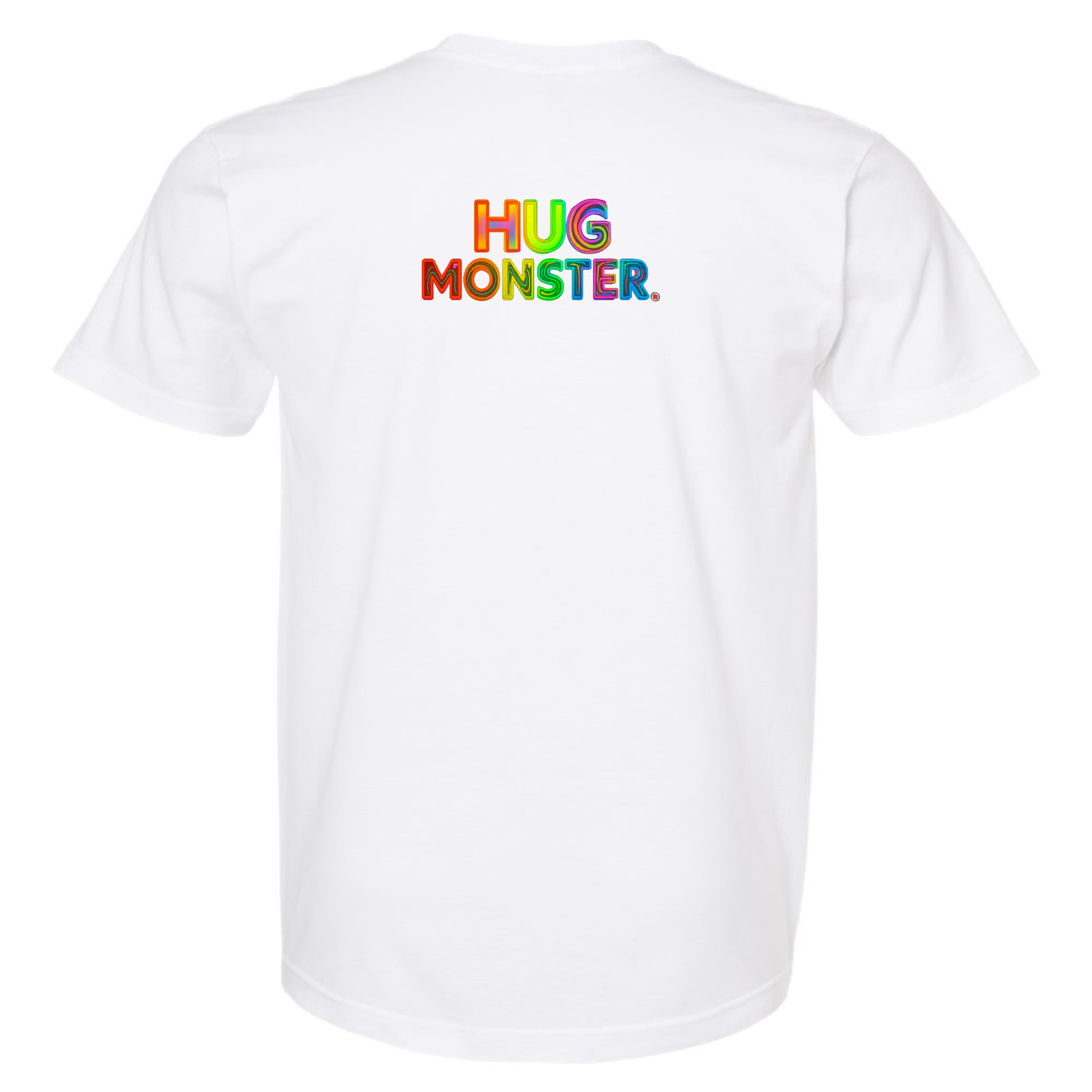Hug Monster Digital Rainbow Chaos T-Shirt - Positive Message Graphic Tee in White – Back View