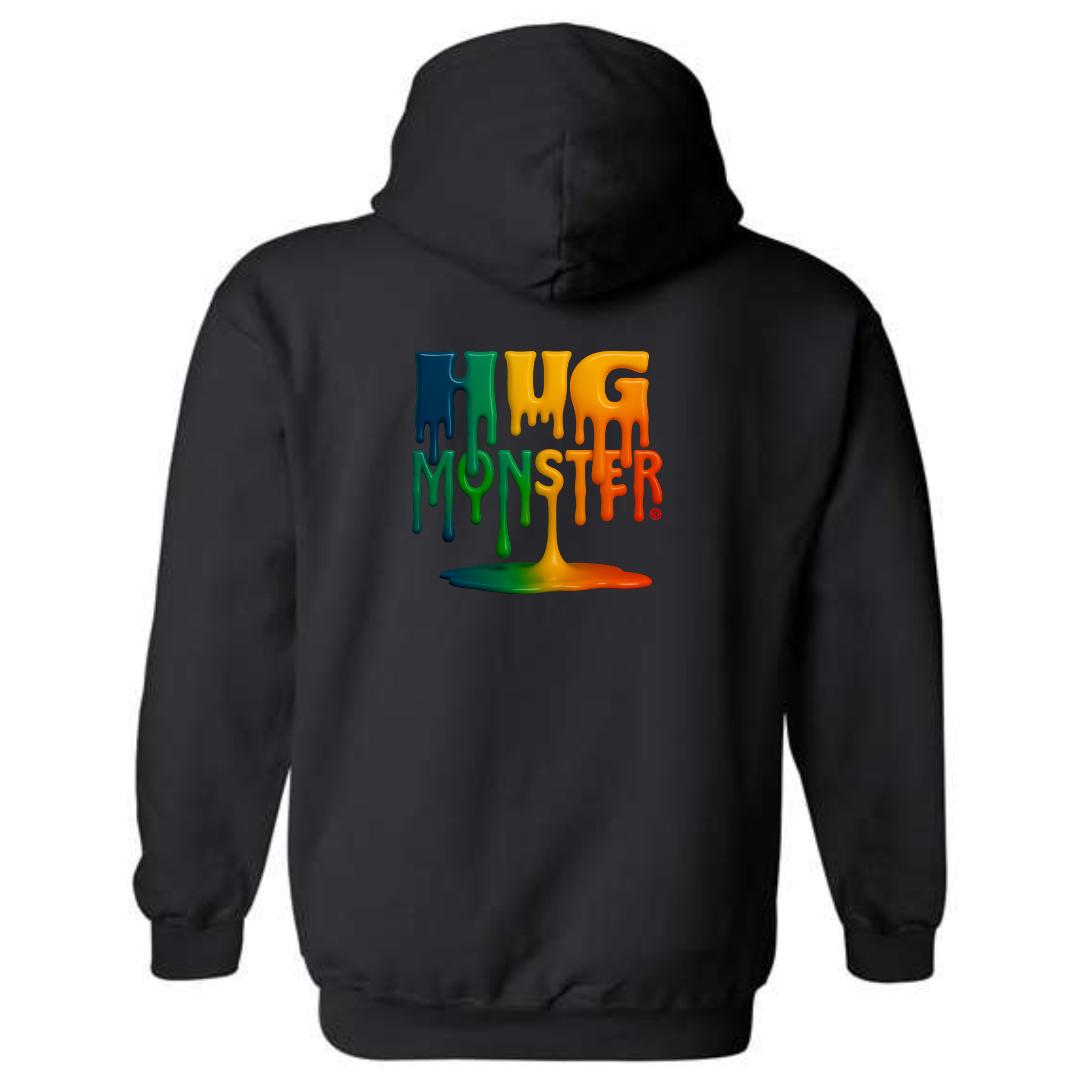 Hug Monster Dripping Paint Puddle graphic hoodie in Black cozy fleece positive message sweatshirt