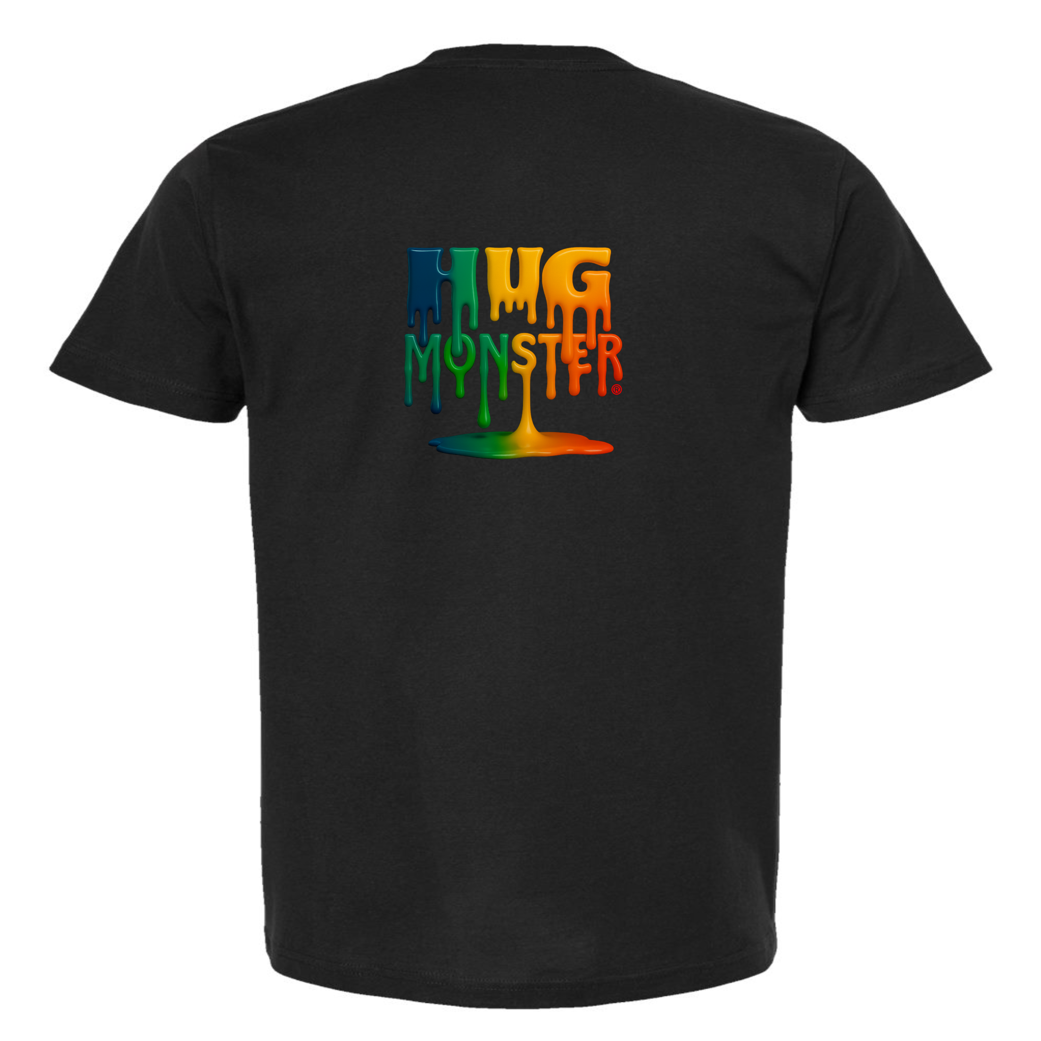 Hug Monster Dripping Paint Puddle T-Shirt - Positive Message Graphic Tee in Black – Back View