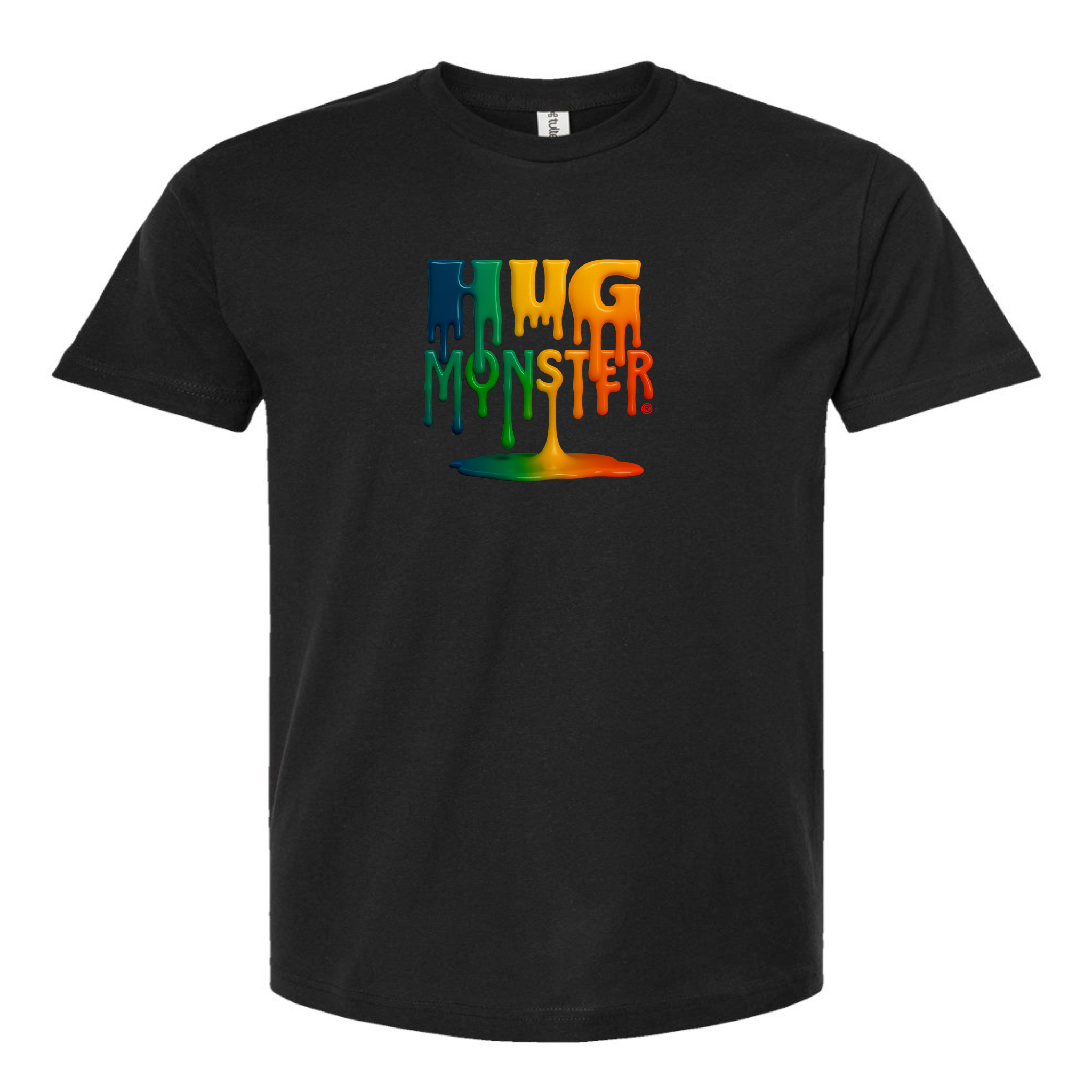 Hug Monster Dripping Paint Puddle T-Shirt - Positive Message Graphic Tee in Black – Front View
