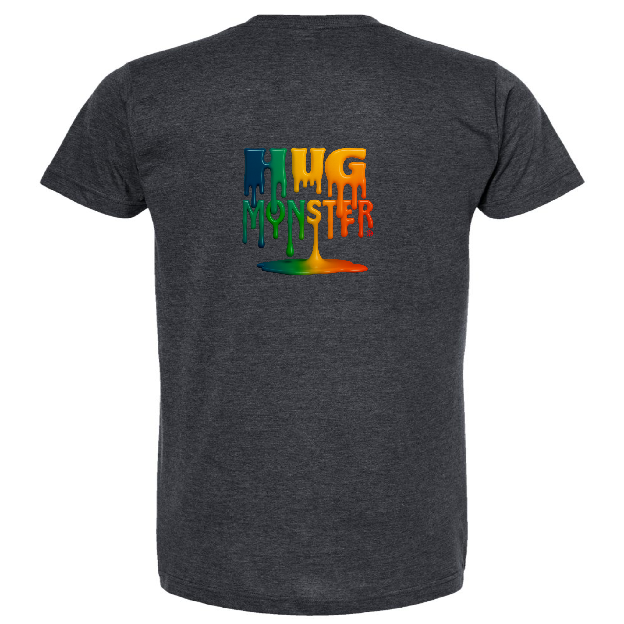 Hug Monster Dripping Paint Puddle T-Shirt - Positive Message Graphic Tee in Heather Graphite Grey – Back View