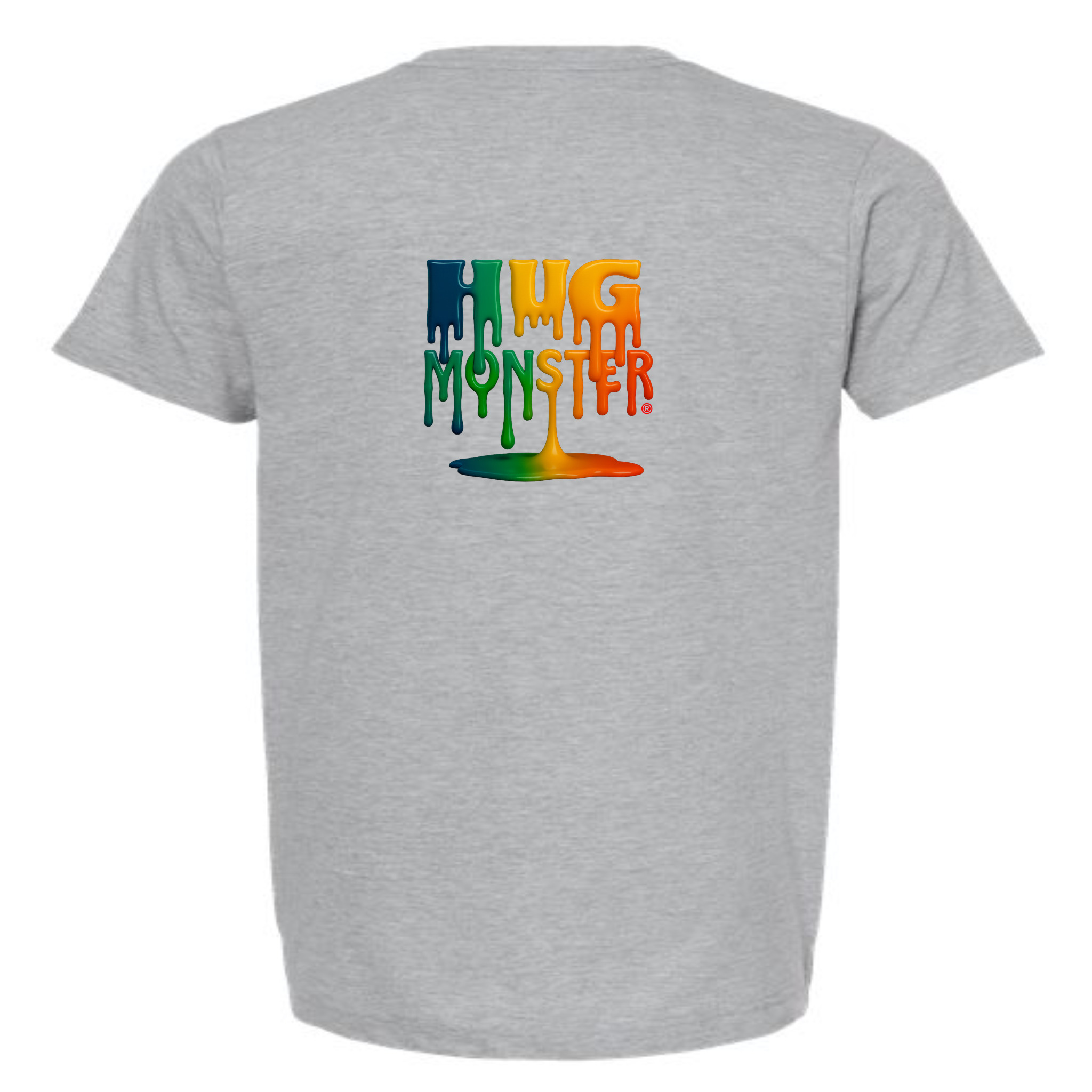 Hug Monster Dripping Paint Puddle T-Shirt - Positive Message Graphic Tee in Heather Grey – Back View