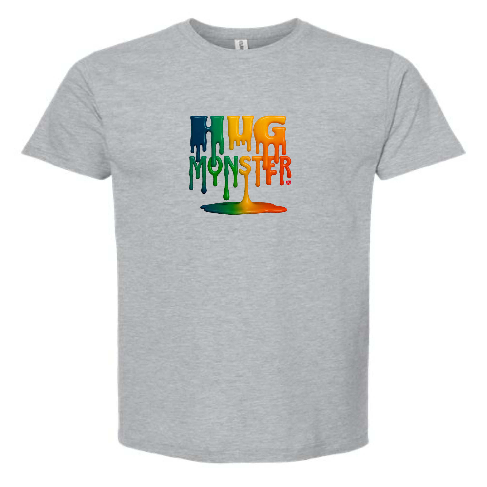 Hug Monster Dripping Paint Puddle T-Shirt - Positive Message Graphic Tee in Heather Grey – Front View