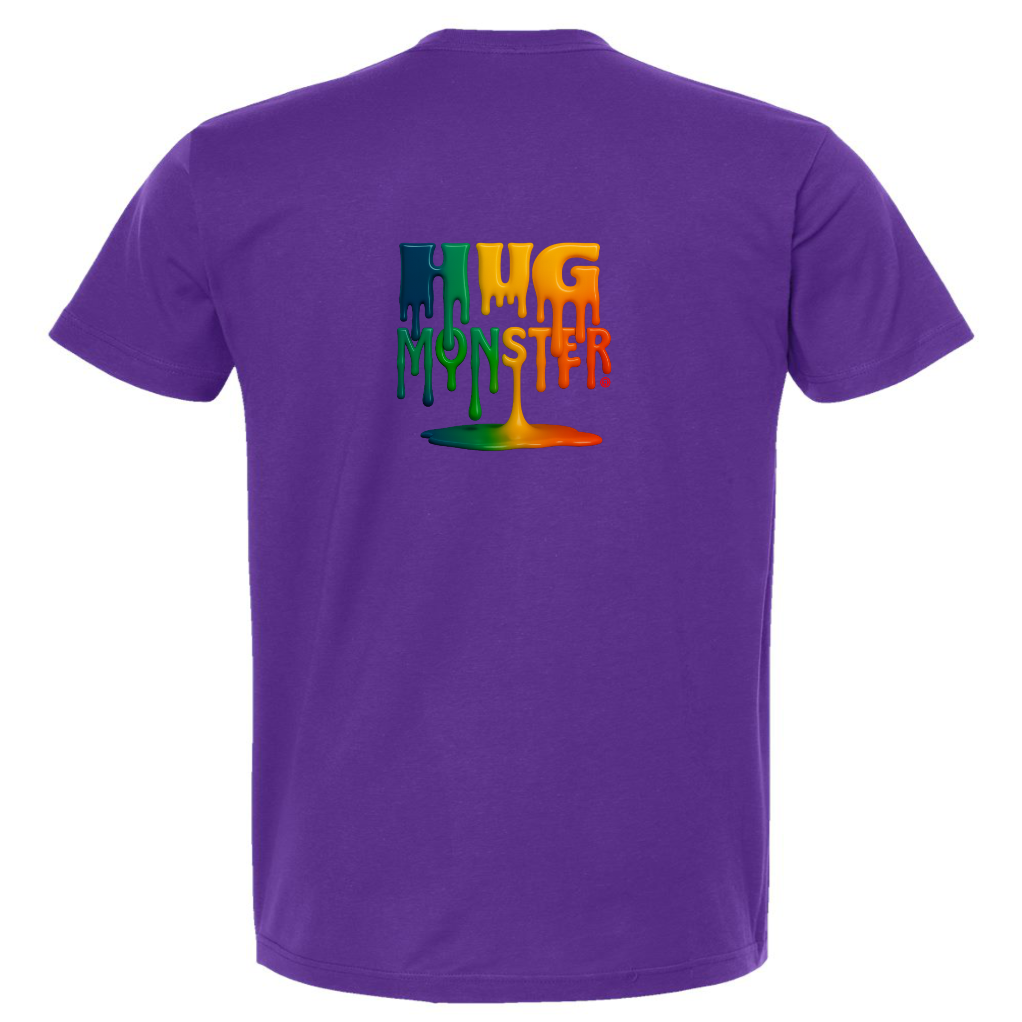 Hug Monster Dripping Paint Puddle T-Shirt - Positive Message Graphic Tee in Purple – Back View