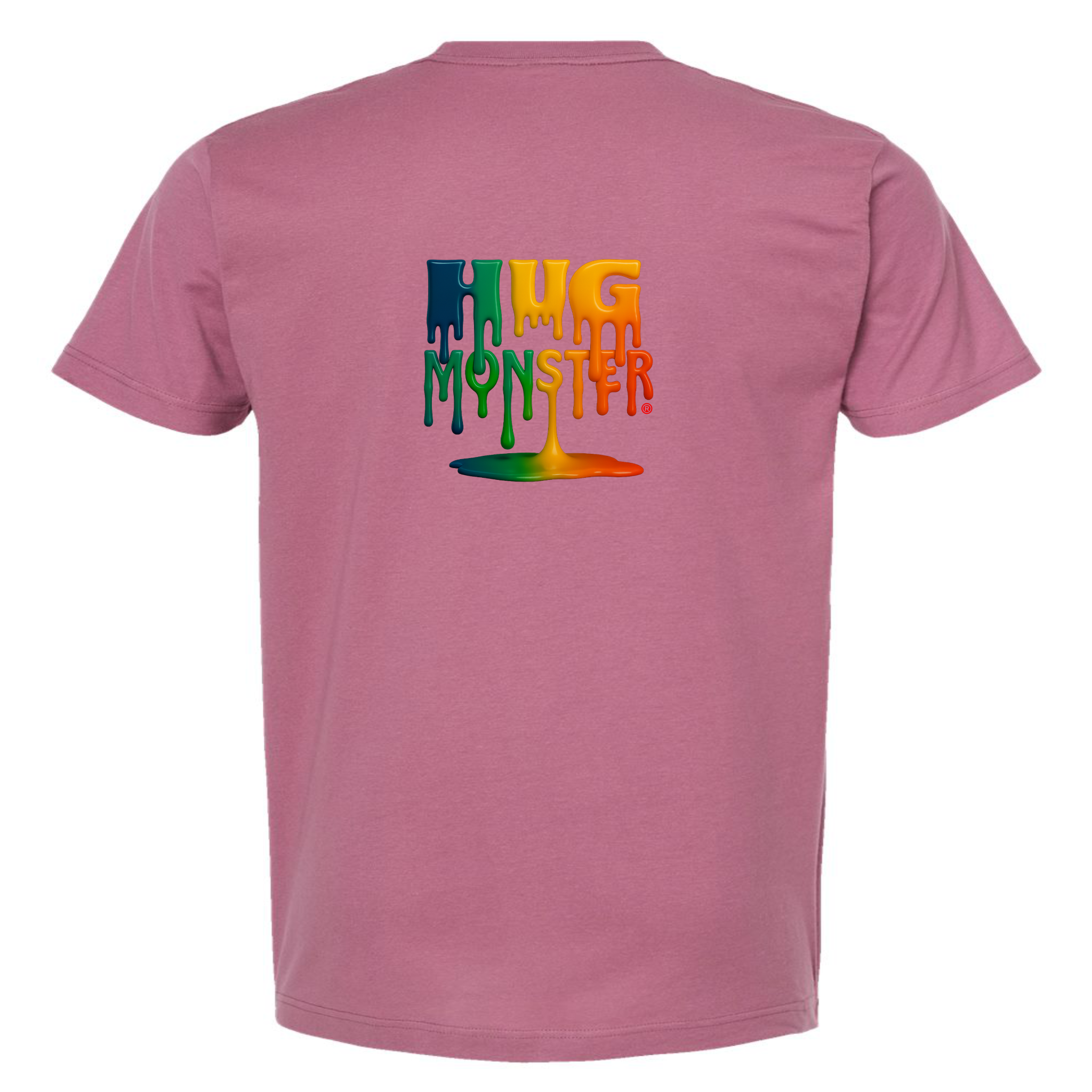 Hug Monster Dripping Paint Puddle T-Shirt - Positive Message Graphic Tee in Soft Dusty Rose Pink – Back View