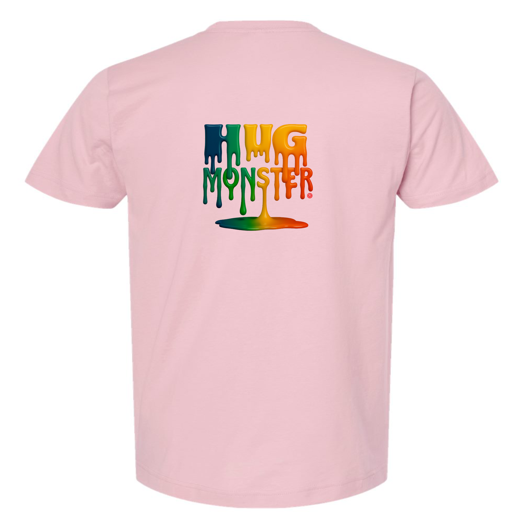 Hug Monster Dripping Paint Puddle T-Shirt - Positive Message Graphic Tee in Soft Pink – Back View