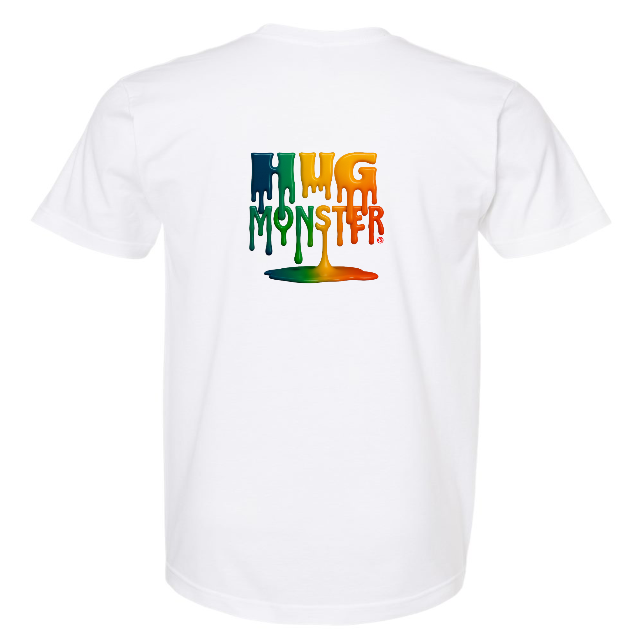 Hug Monster Dripping Paint Puddle T-Shirt - Positive Message Graphic Tee in White – Back View