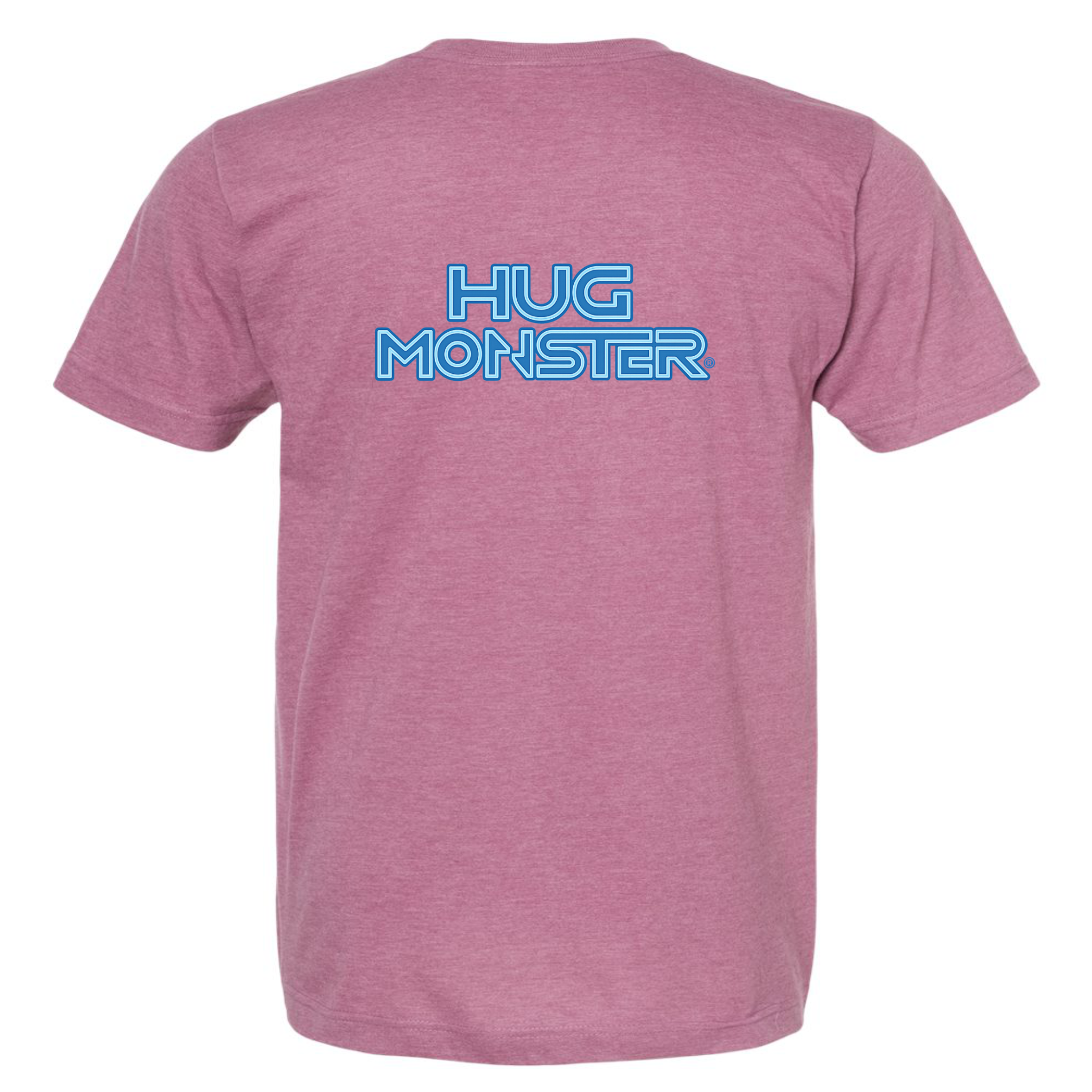 Hug Monster Electric Grid (Blue Logo) - Positive Message Graphic Tee in Heather Dusty Rose Pink – Back View