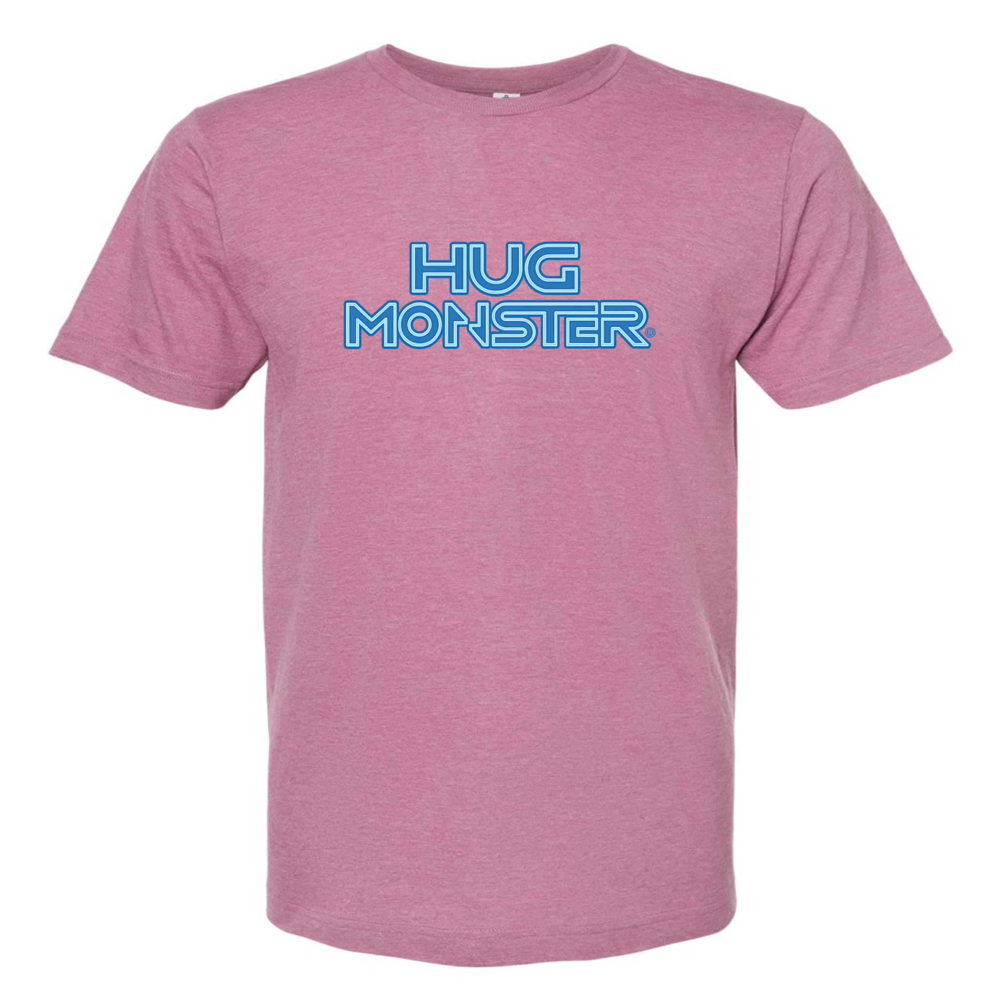 Hug Monster Electric Grid (Blue Logo) - Positive Message Graphic Tee in Heather Dusty Rose Pink – Front View