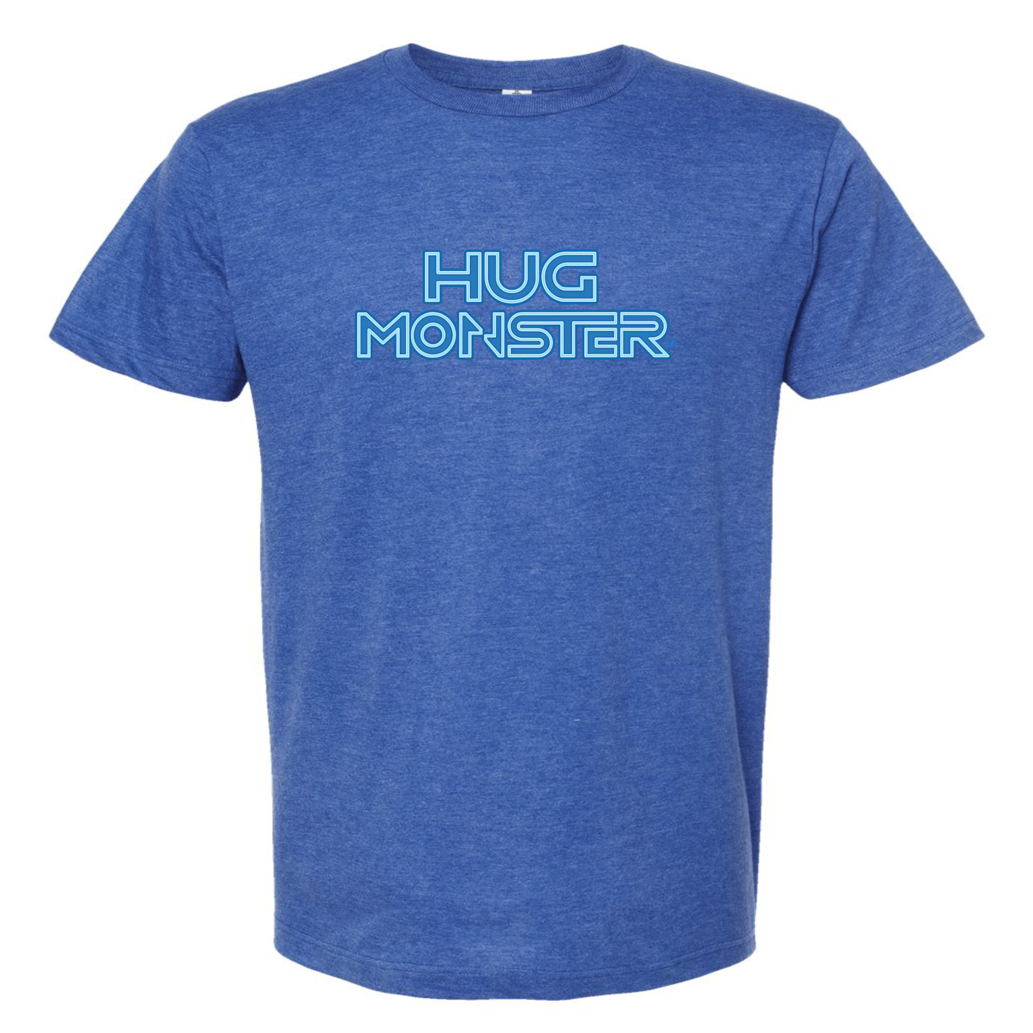 Hug Monster Electric Grid (Blue Logo) - Positive Message Graphic Tee in Heather Royal Blue – Front View