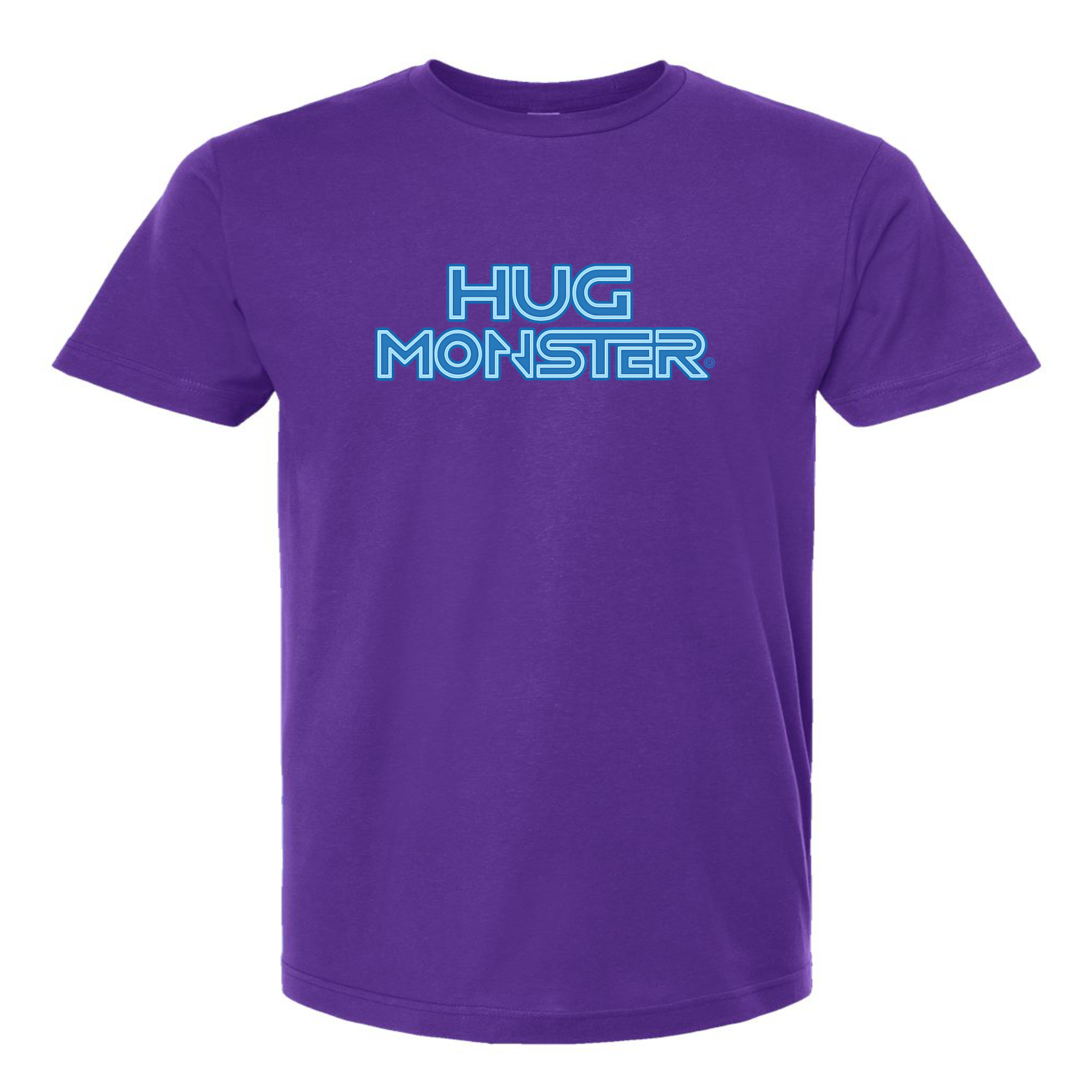 Hug Monster Electric Grid (Blue Logo) - Positive Message Graphic Tee in Purple – Front View
