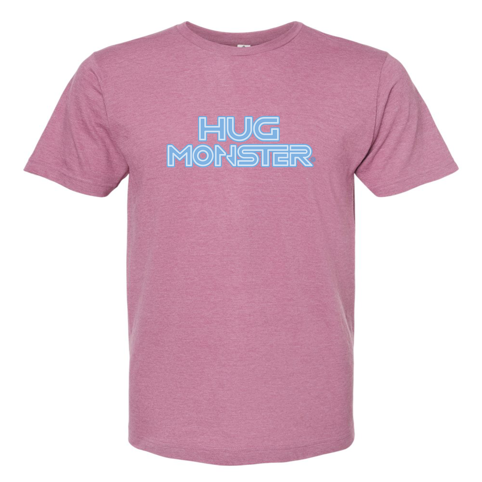 Hug Monster Electric Grid (Chalk Blue Logo) - Positive Message Graphic Tee in Heather Dusty Rose Pink – Front View